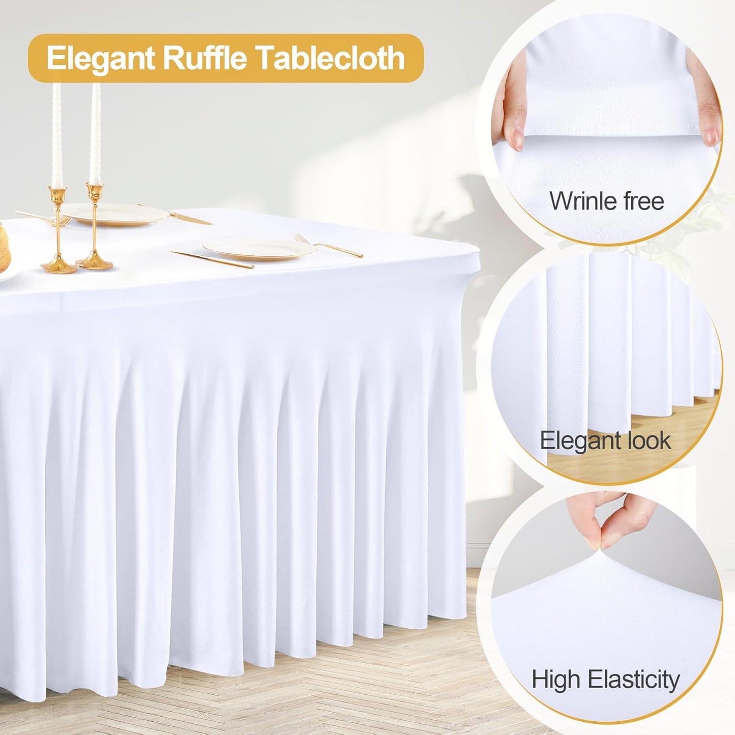 PARTISKY White Spandex Tablecloth for 4ft Rectangle Tables, Stretchable Table Cover Skirt for Folding Tables Weddings Parties Banquets Events Trade Shows and Dessert Table