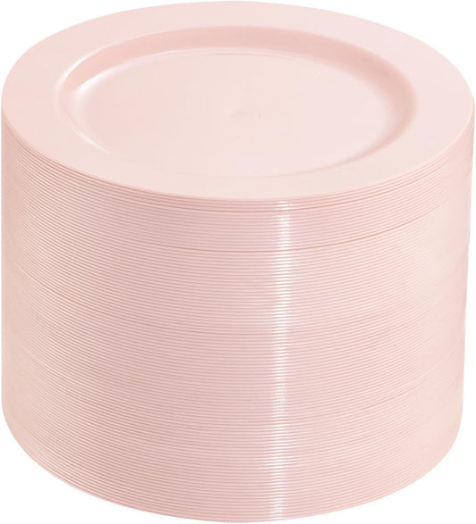 bUCLA 100Pieces Pink Plastic Dessert Plates - 6.25 inch Pink Disposable Dessert/Appetizer/Small Cake Plates for Wedding, Party & Mother's Day