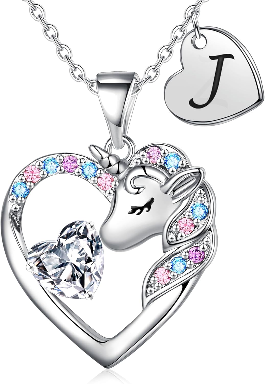 Christmas Gifts for Grandkids Kids - Colorful CZ Heart Initial Unicorn Necklace for Girls Jewelry Unicorn Birthday Gifts for Girls Stocking Stuffers for Kids