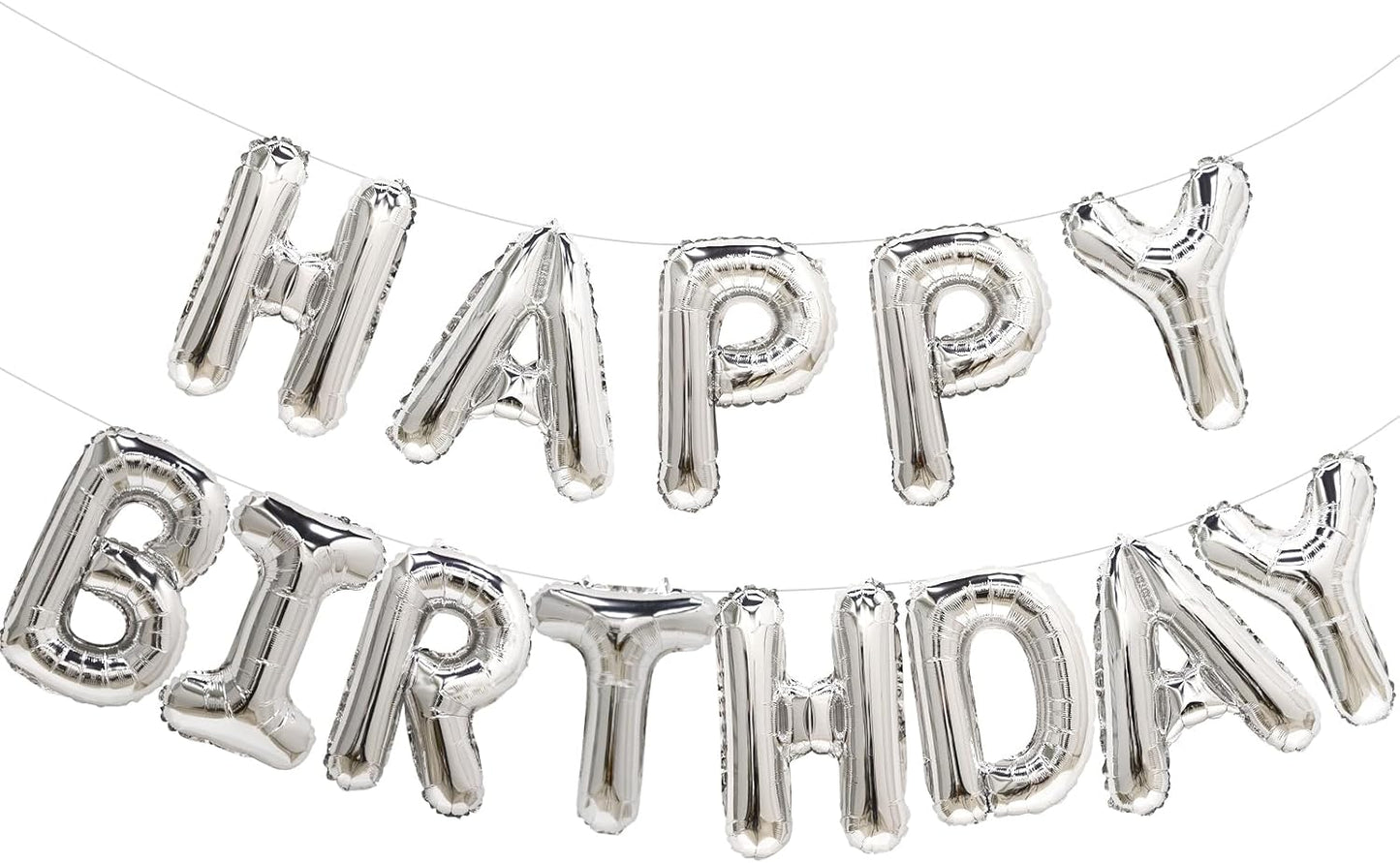 Silver Happy Birthday Balloon Banner, 16 Inch Foil Mylar Happy Birthday Balloons Letters, Reusable Happy Birthday Sign, Silver Birthday Decorations for Women, Men, Boys and Girls