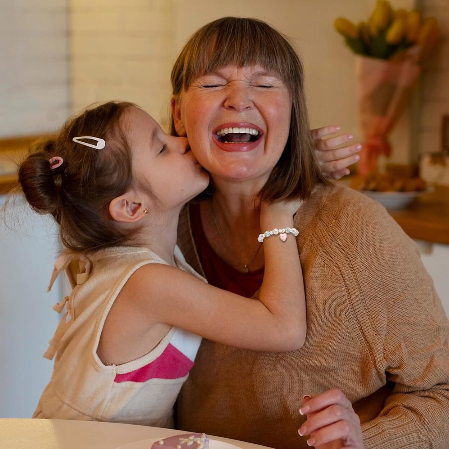 Artlunar Pink Pearl Butterfly Bracelet for Girls, Adjustable Sliding Knot (5.2”-9”) Stainless Steel & Pearl Charm – Kids Birthday Gift Jewelry for Daughter, Granddaughter, Niece