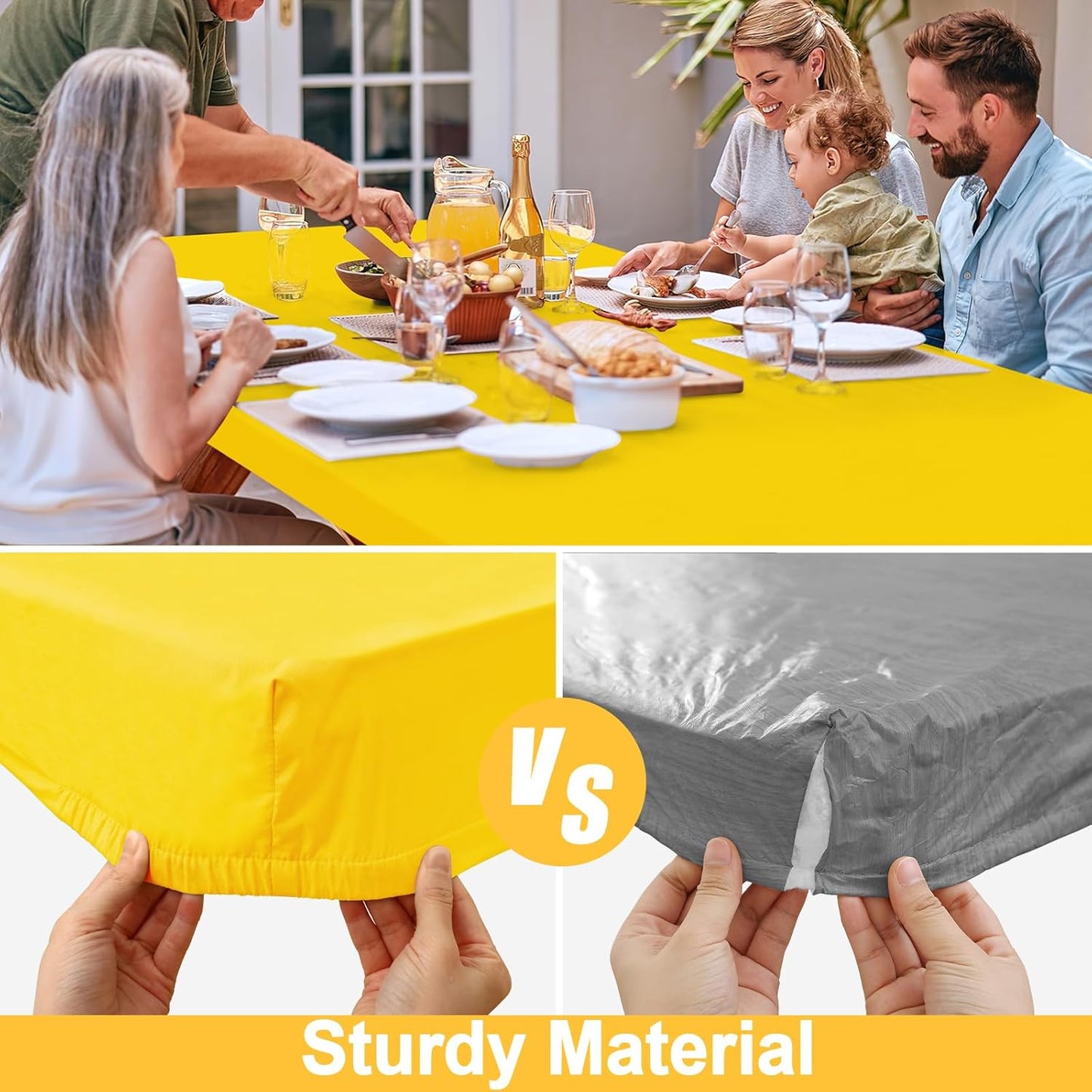 Rectangle Table Cloth, Waterproof Elastic Fitted Tablecloth for 4 Foot Folding Tables, Washable Polyester Tablecloths for Picnic, Camping, Outdoor (Yellow, 24"x48")
