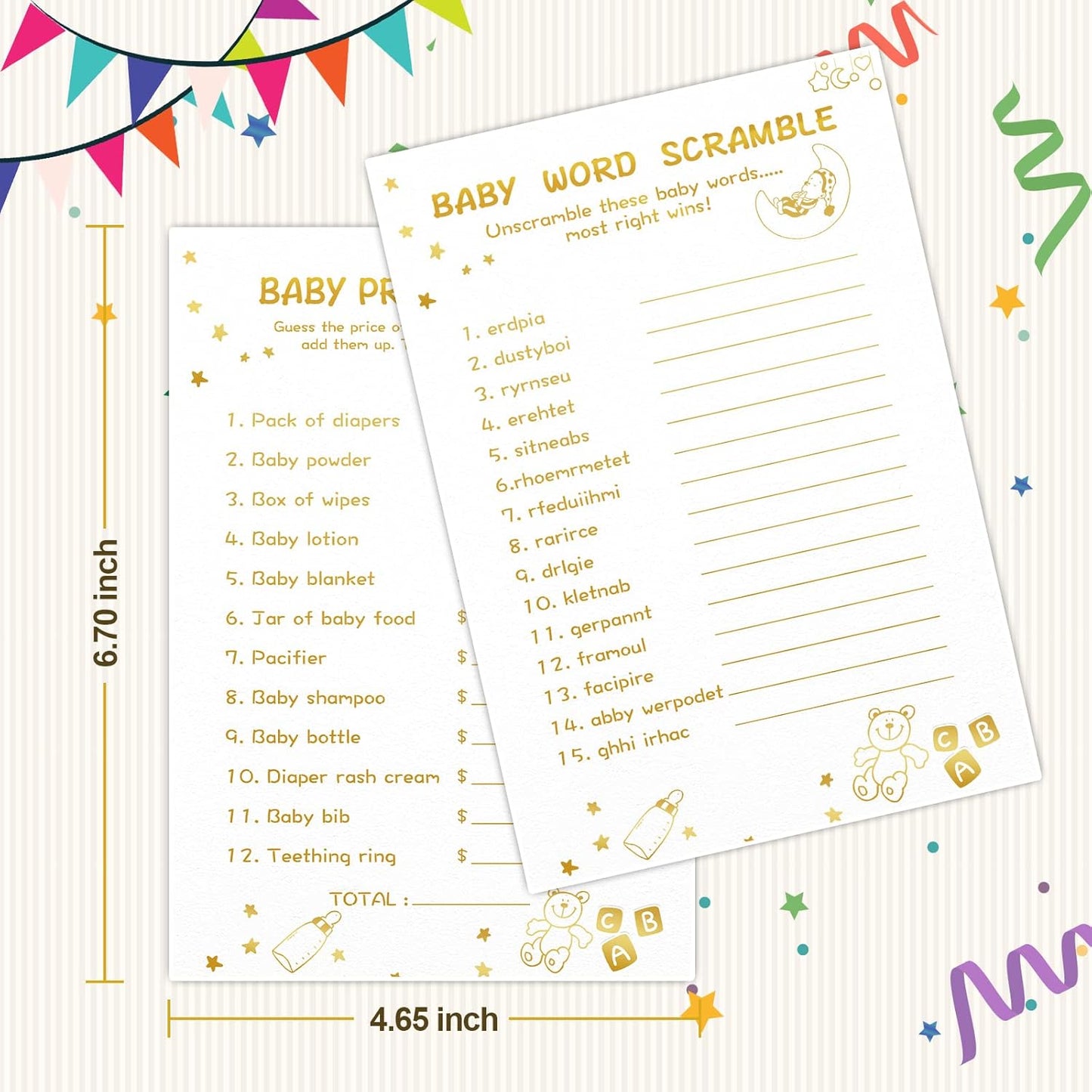 Baby Shower Games for Boy or Girl-2 Games(50 of Each),Double-Sided,Thick Cardboard,with Answer Keys