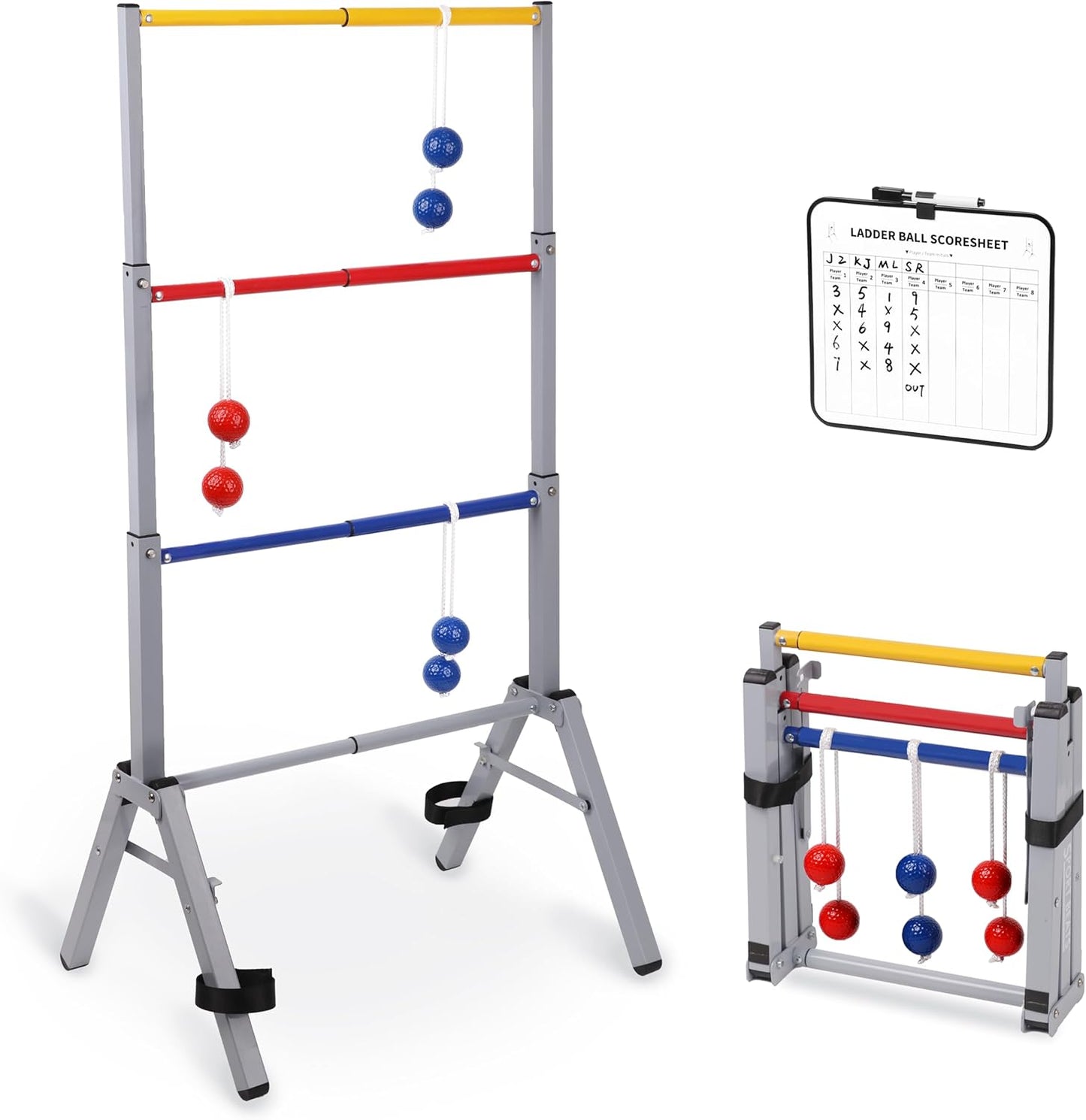 Metal Ladder Ball Set Assembly Free Portable Ladder Toss for Yard Outdoor Games - Includes Carrying Case, 6 Bolas and Scoreboard