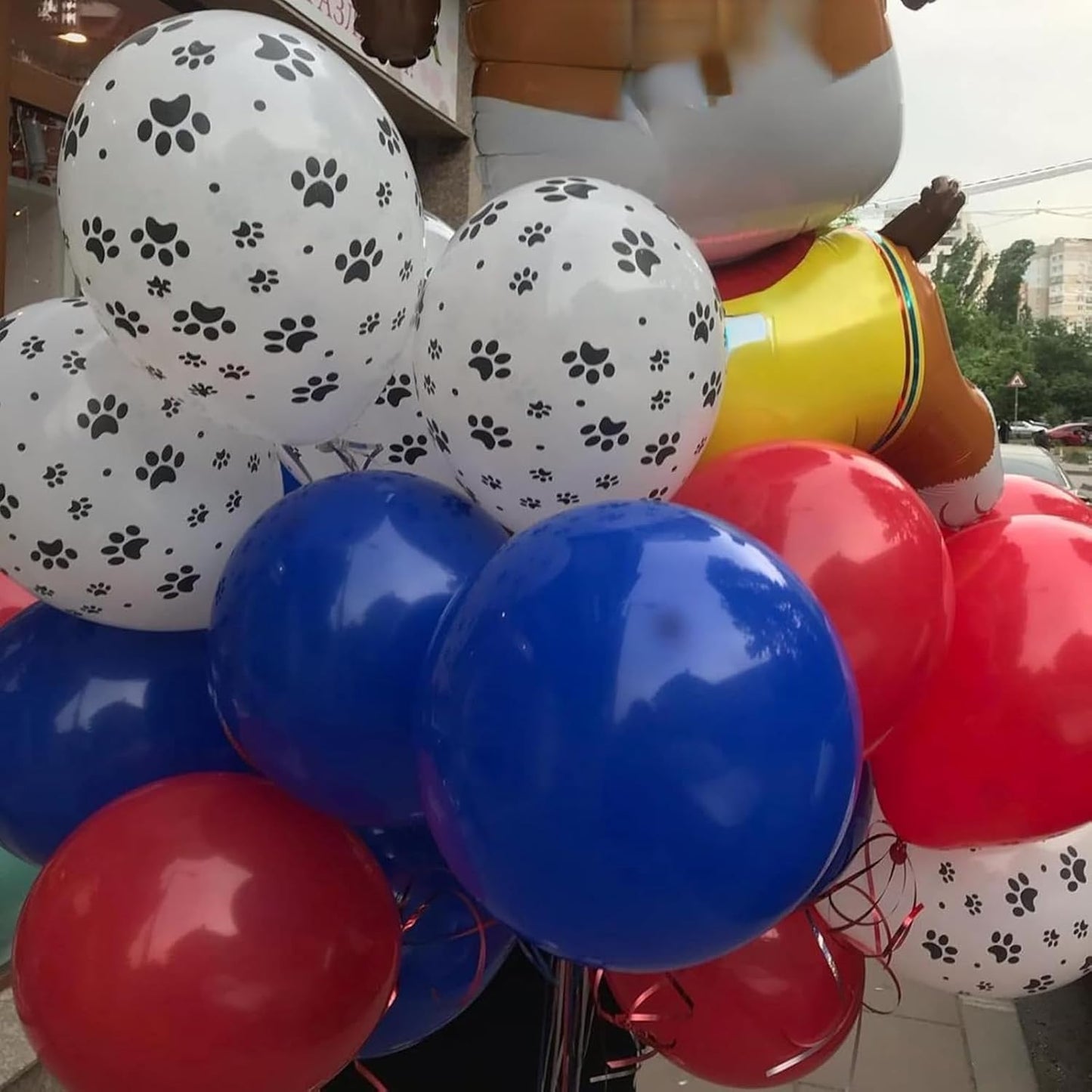 Dog Paw Balloons, 12 Inch Royal Blue Red and Yellow Balloons with White Dog Paw Print Helium Latex Balloon, Carnival Circus Balloon for Dog Themed Boys Girls Birthday Party Decoration Supplies