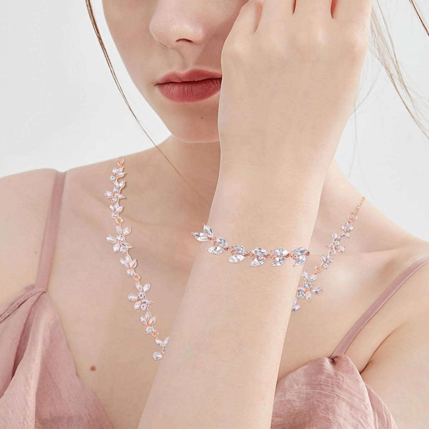 Kamirola Bridal Jewelry Set, Jewelry Set for Women, Necklace Dangle Earrings Bracelet Set, White Gold Plated (TR76)