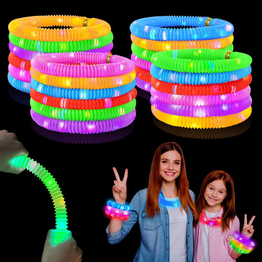 Glow Sticks Goodie Gift Bag Stuffers for Kids 36 PCS,Light up Pop Tube Bracelet Necklace for Toddlers,Christmas Glow in the Dark Party Favors Decorations, Carnival Games Activities Prizes for Boy Girl