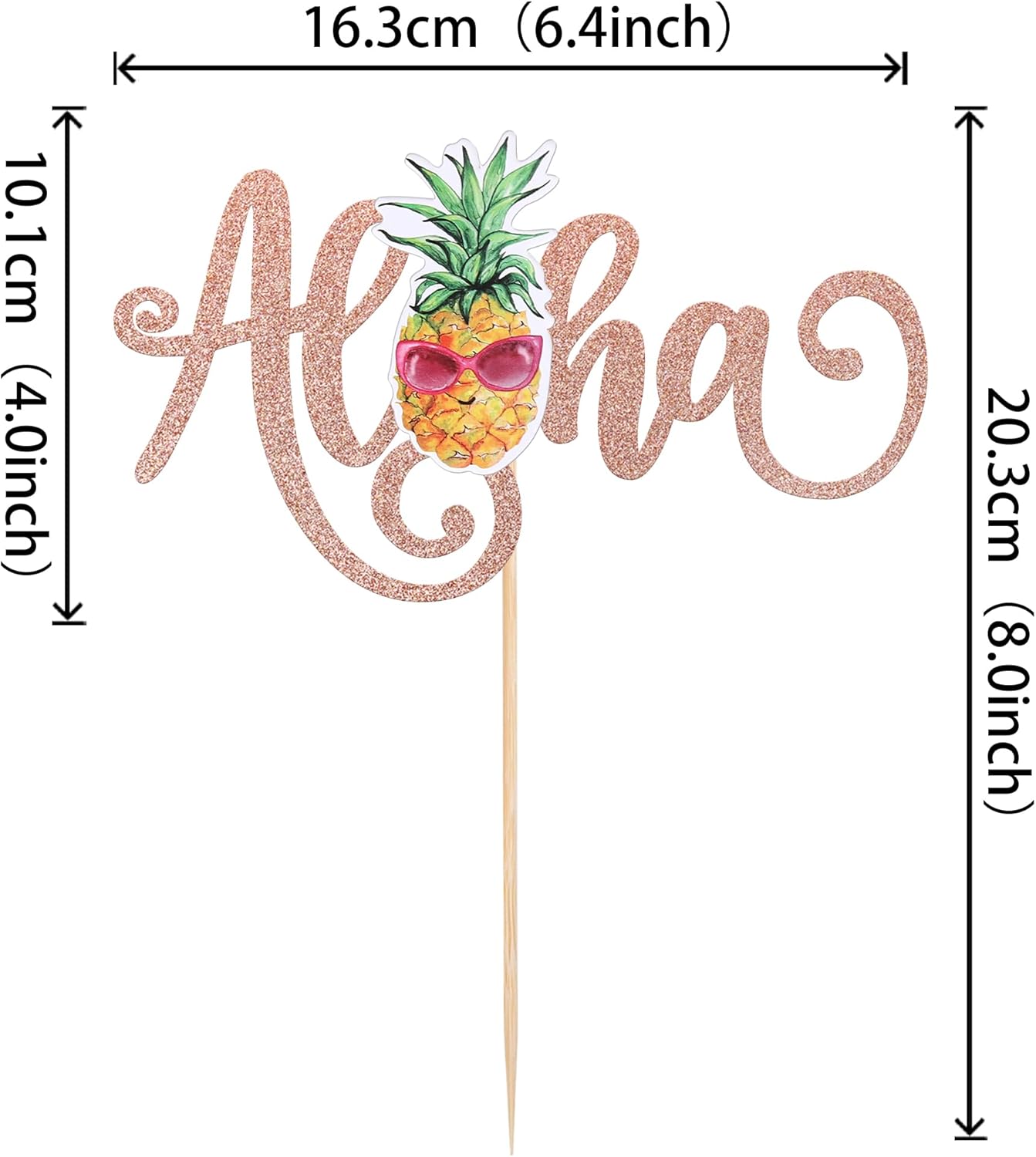 1 Pack Aloha Cake Topper Glitter Pineapple Summer Hawaiian Cake Pick Tropical Fruit Cake Decorations for Summer Baby Shower Aloha Hawaiian Theme Birthday Party Supplies Rosegold