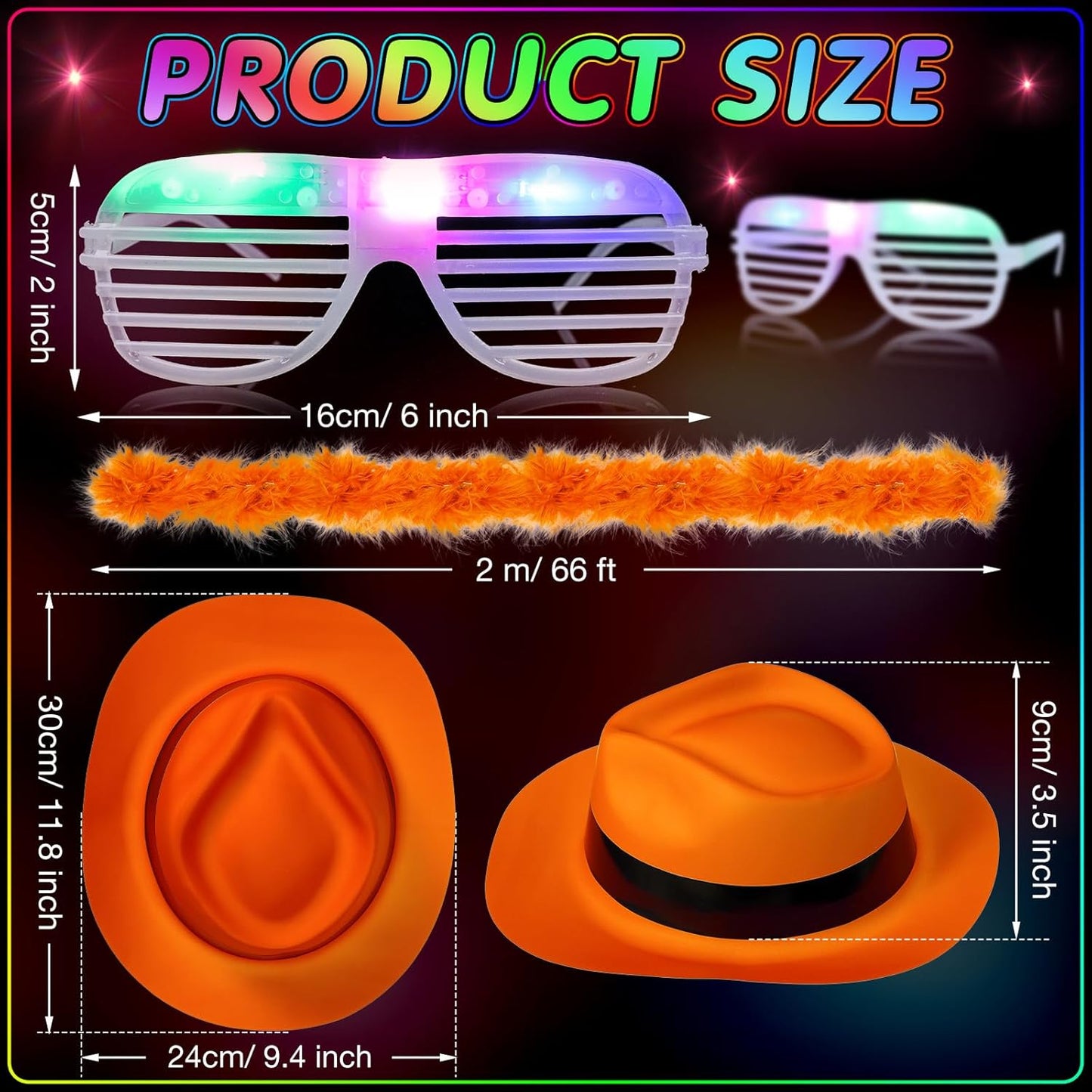 54 Pieces Neon Party Supplies Glow in The Dark Parties Supplies 18 Pcs Neon Gangster Party Hats 18 Pcs Light up Glasses with Colorful Feather Boas for Halloween 80's Raves Carnival Hora Loca Parties