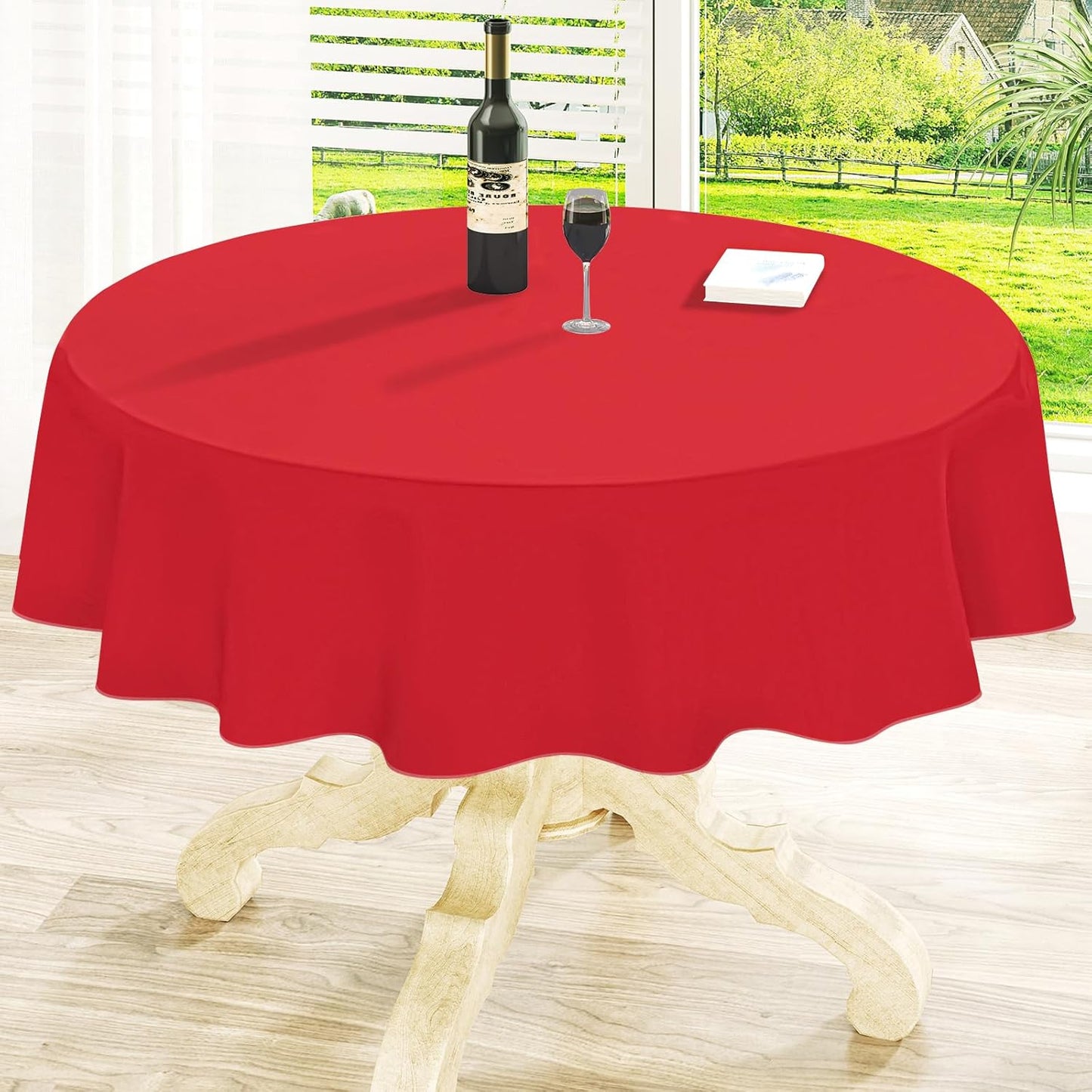 homing Round Vinyl Tablecloth, Waterproof Spillproof Plastic Flannel Backed Table Cloth, Wipe Clean Table Cover for Dining, Buffet Parties and Camping (Red, 60")