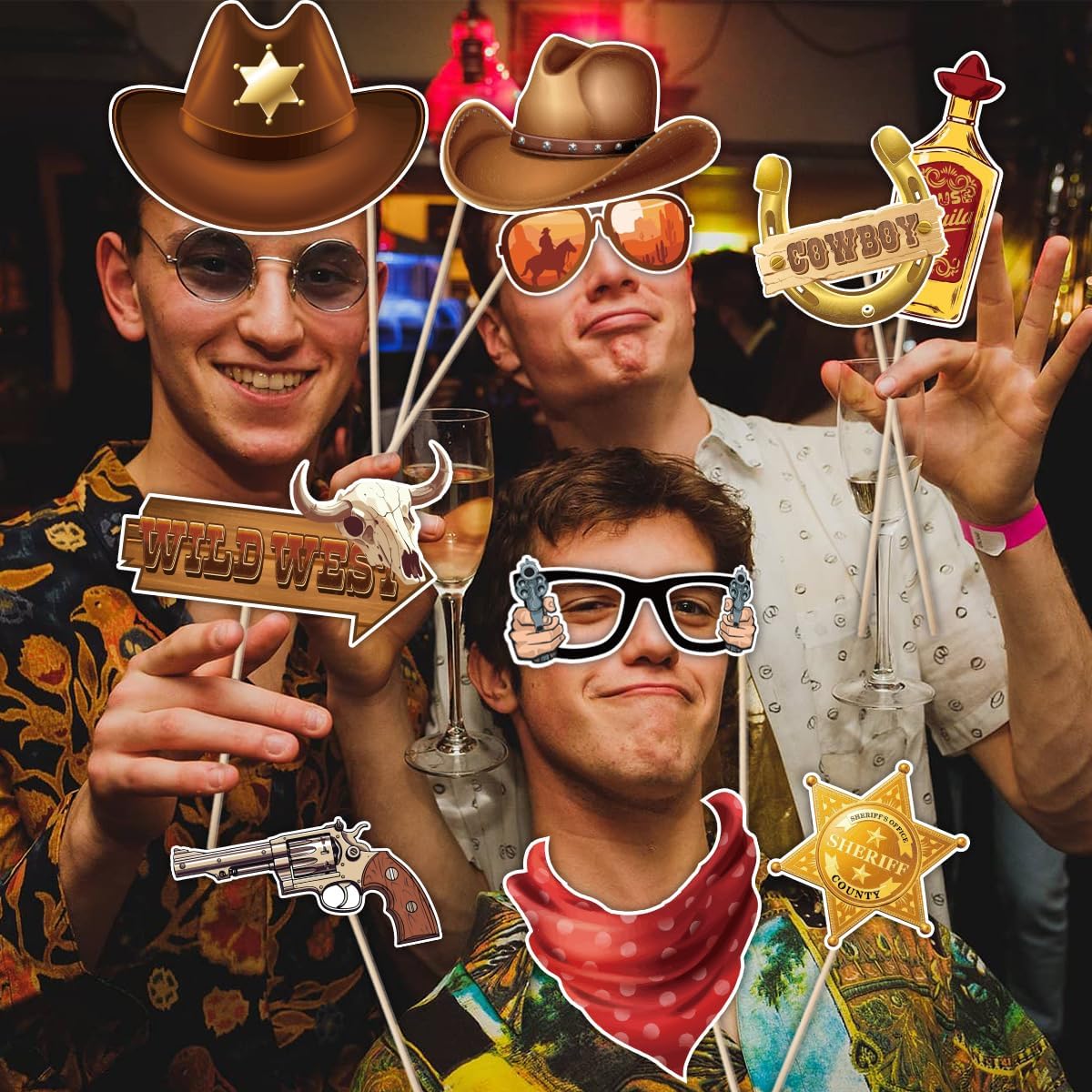 Western Cowboy Photo Booth Props, Tumwisk 30PCS Western Party Decorations, Rodeo Themed Party Selfie Props, Wild West Themed Photo Props for Birthday Country Cowboy Party Supplies
