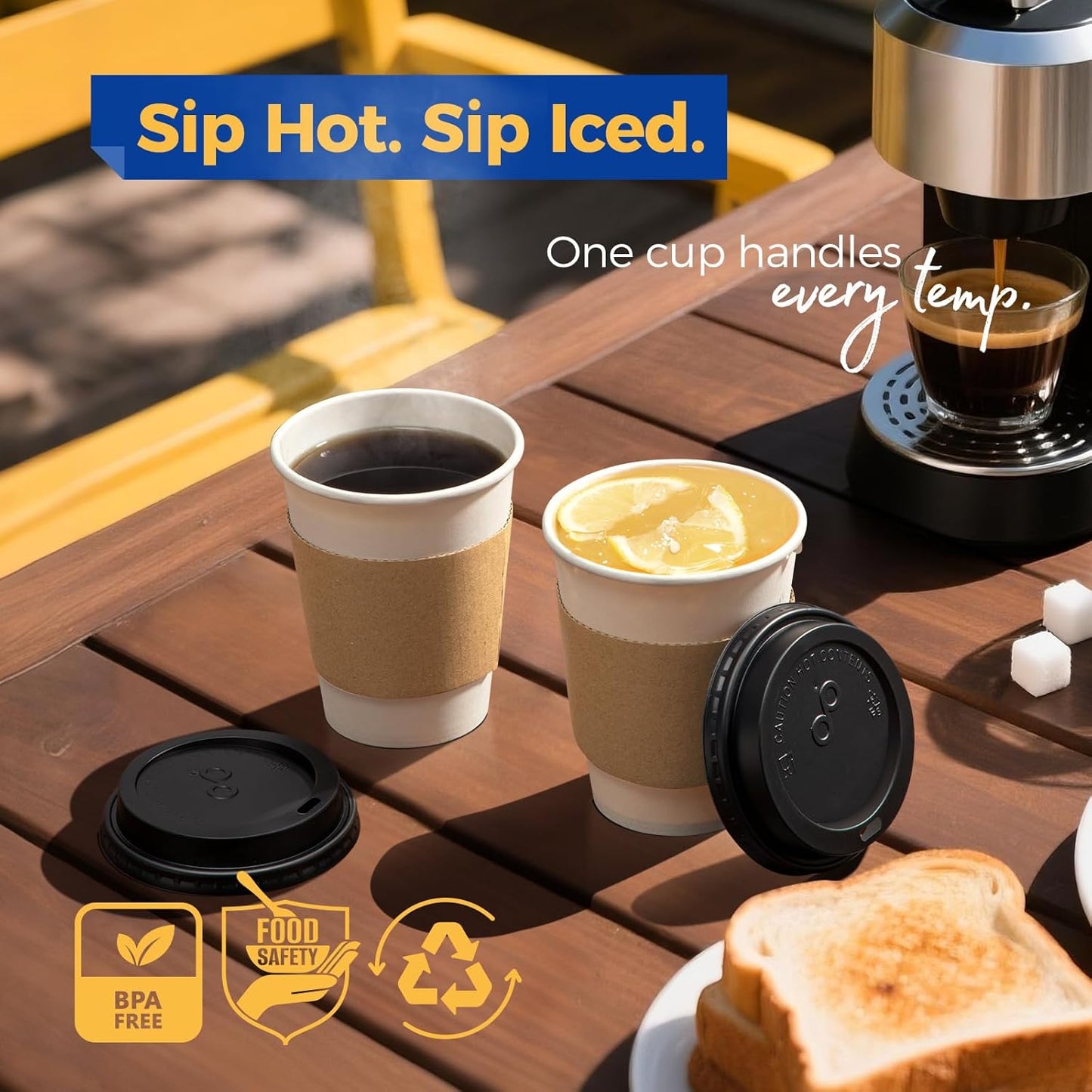 Fit Meal Prep 100 Pack 12 oz Disposable Coffee Cups with Lids, Sleeves, Leak-Proof To Go Coffee Cups with Lids, Durable Paper Cups for Hot Beverage, Home, Office, Party