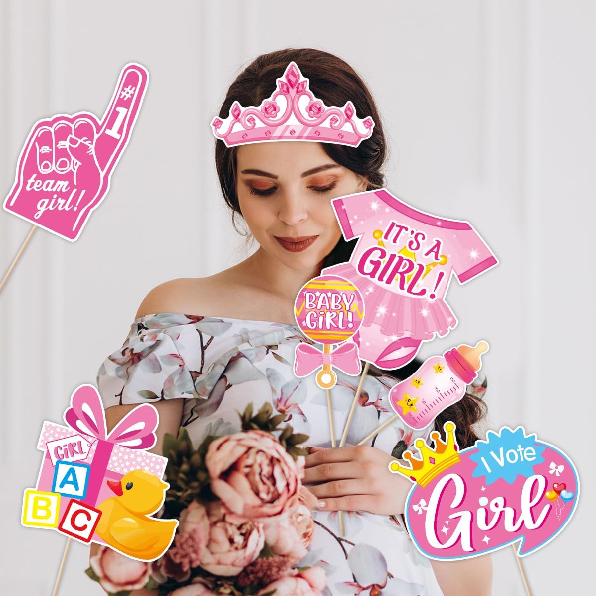 Baby Photo Booth Props, Tumwisk 30PCS Gender Reveal Decorations,Gender Reveal Photo Booth Props, Guessing Baby Boy or Girl Sign Game Props Gender Reveal Party Favors Supplies