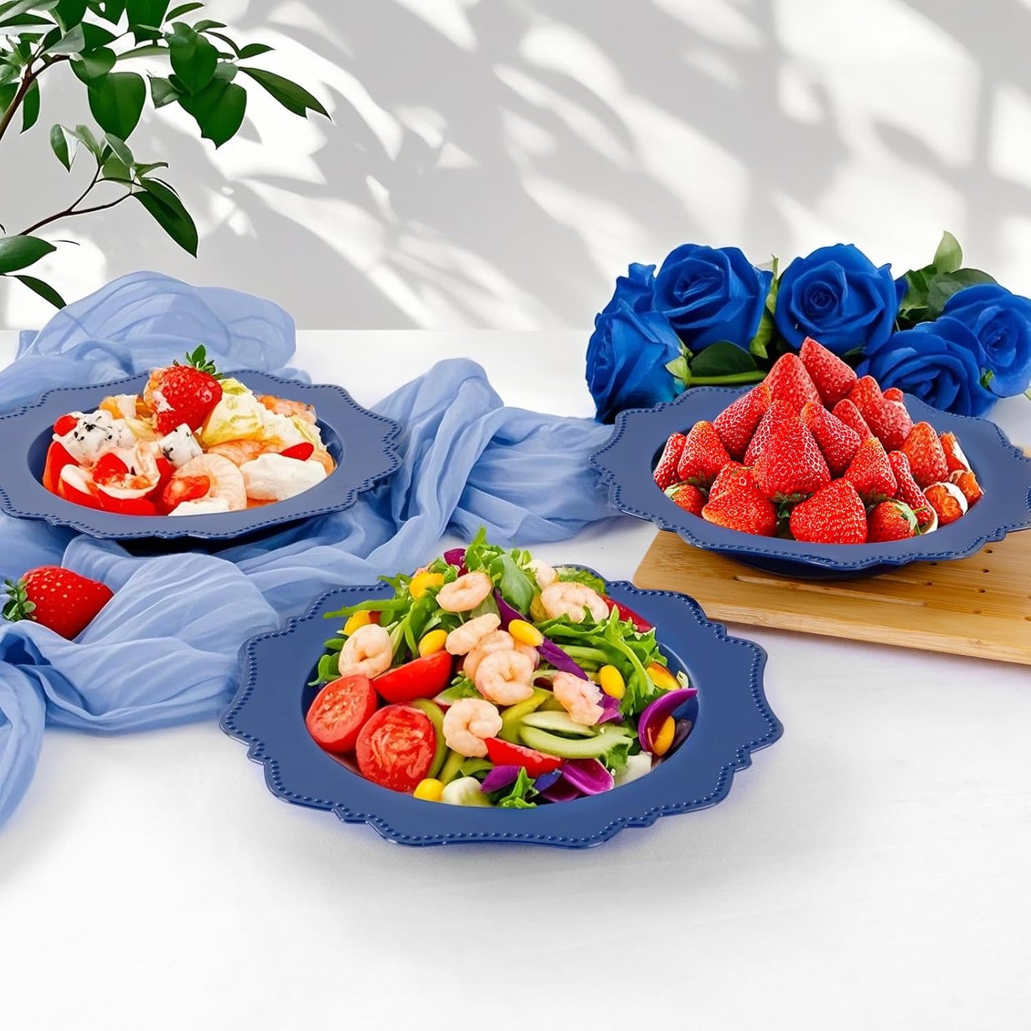 COLOSUS Navy Blue Plastic Party Bowls (60 Pack) 12 Oz Disposable Soup/Salad Bowl, Fancy Shatterproof Dinnerware for Catering, Holidays, Weddings, and Everyday Use