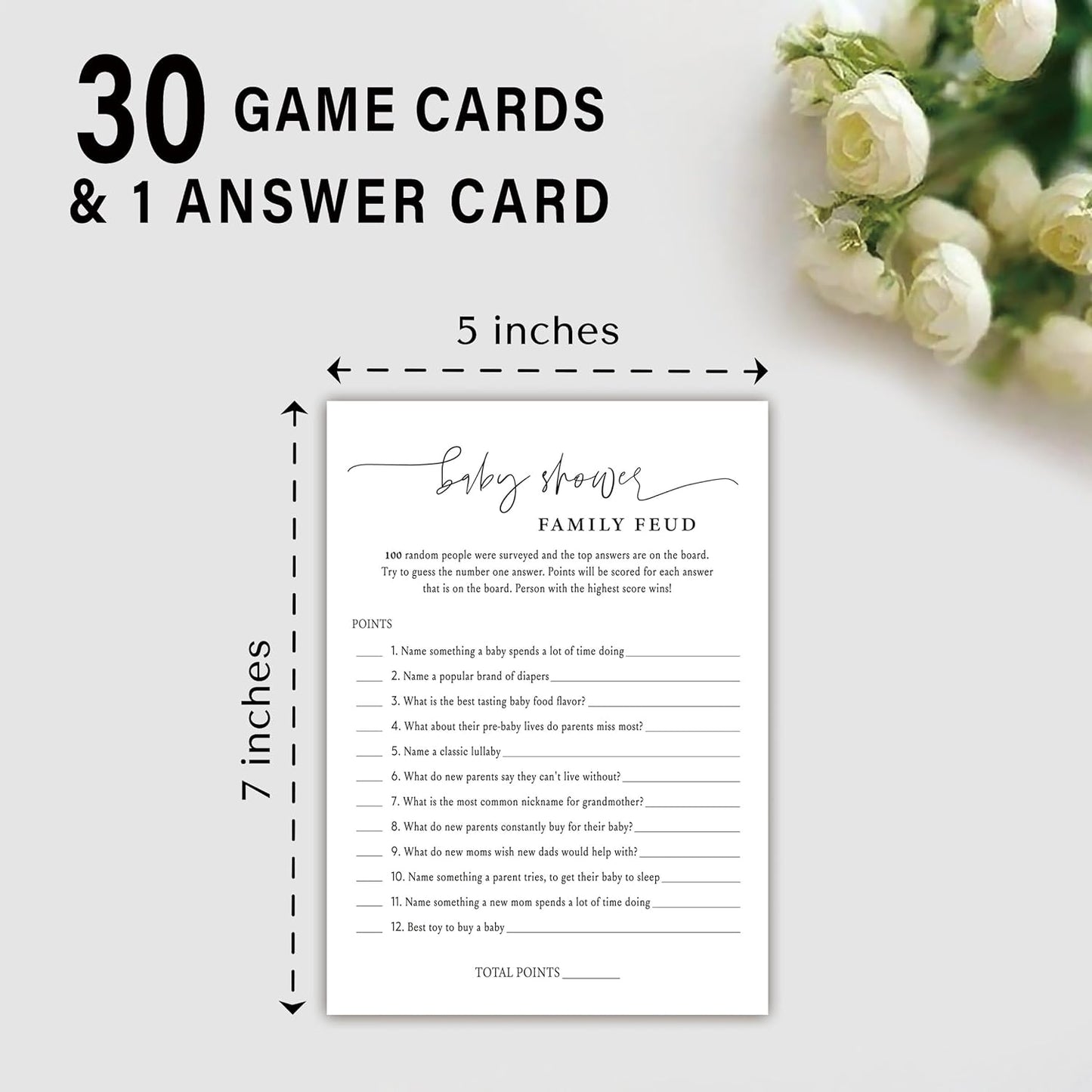 Family Feud Baby Shower Game - Pack of 30 Cards, Answer Key, Gender Neutral Decorations, Feud Game Supplies