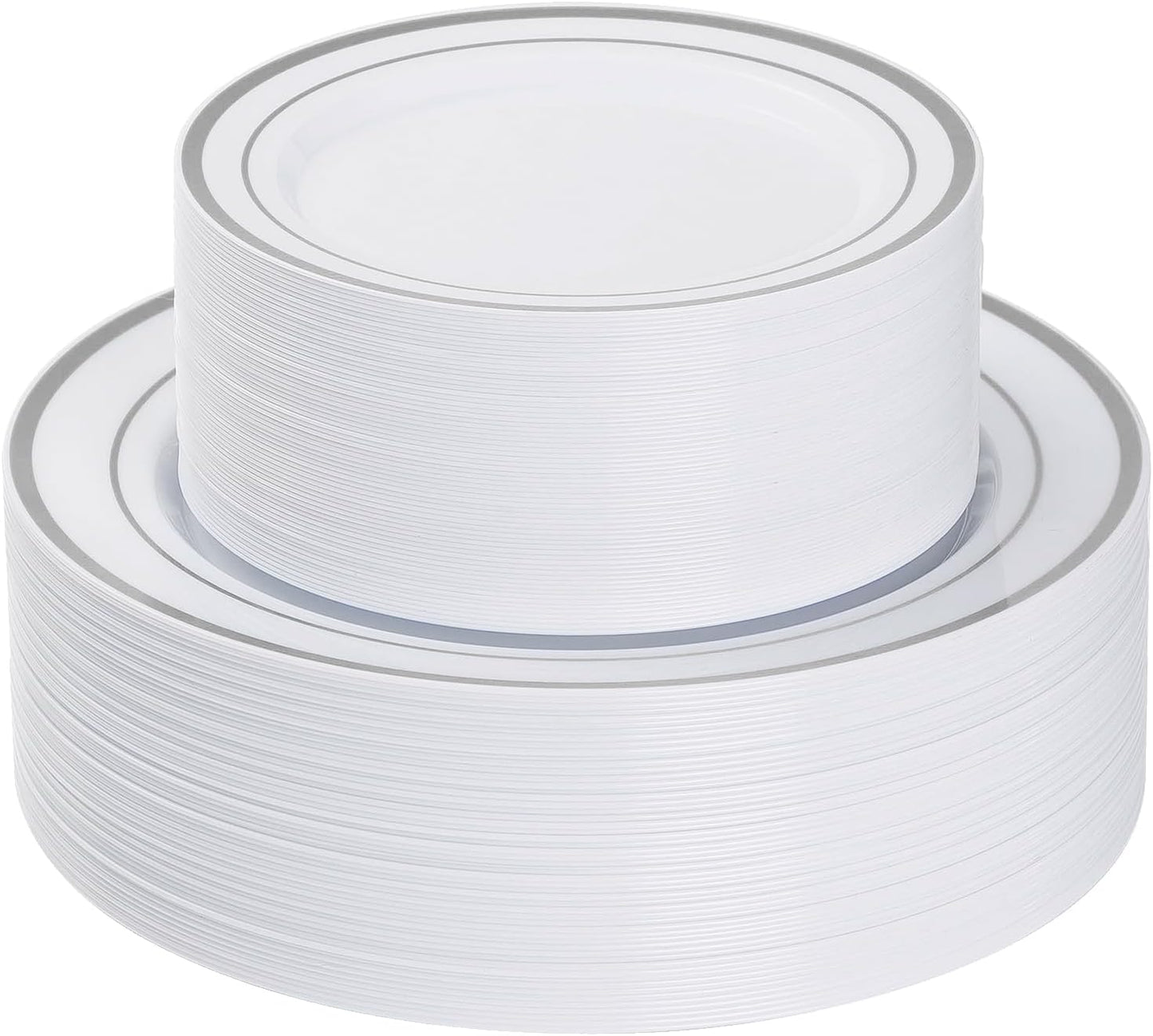 Goodluck 120PCS Silver Plastic Plates, Heavy Duty Disposable Silver Plates with 60 10.25 inch Dinner Plates and 60 7.5 inch Dessert Plates, Disposable Plates for Party, Holiday, Wedding