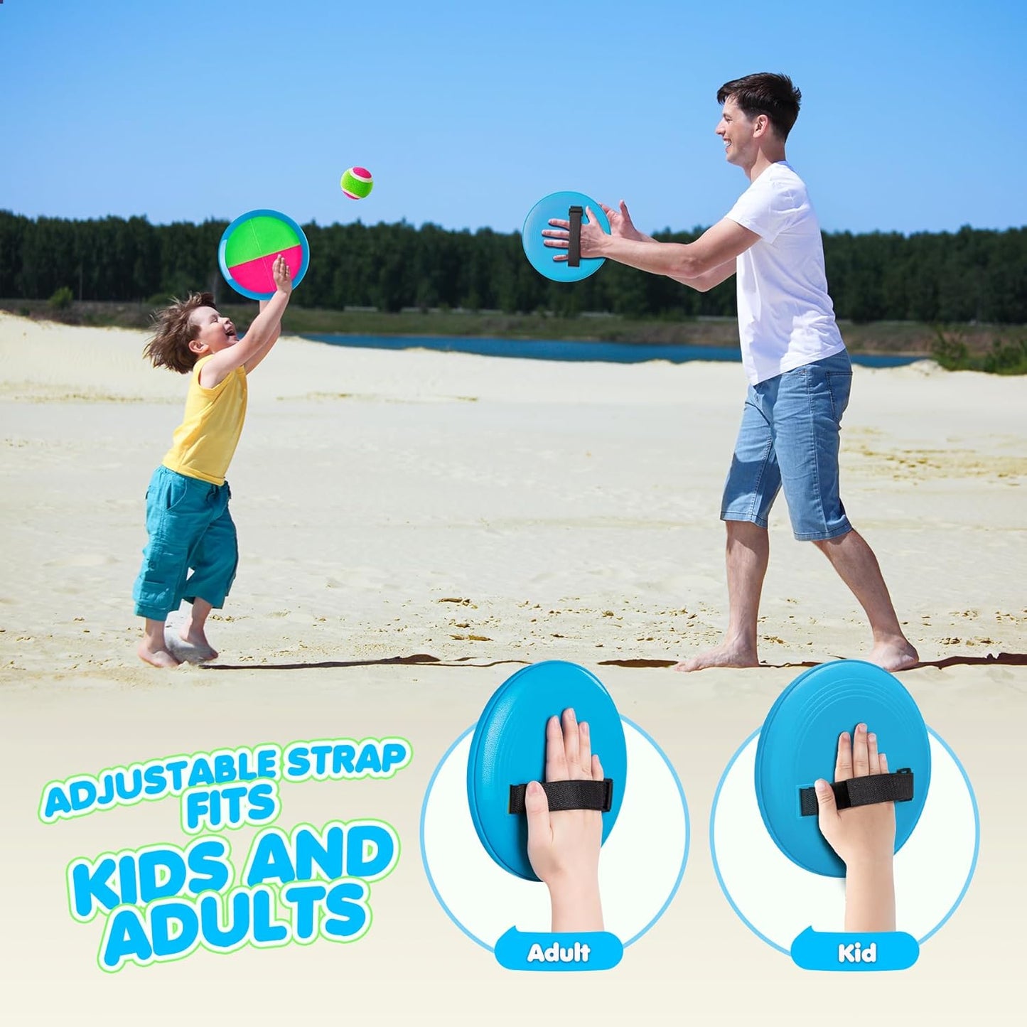 Toss and Catch Ball Set Upgraded - Kids Toys Outdoor Games for Whole Family - Water-Resistant Great for Beach Pool Yard Games - Classic Gift for Boys Girls 3 4 5 6 7 8 9 10 11 12+ Years Old