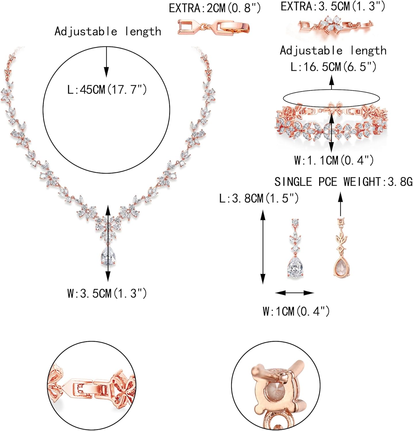 EVER FAITH Bridal Jewelry Set for Bride Bridesmaid, Flower Leaf Teardrop Cubic Zirconia Necklace Dangle Earrings Bracelet Sets Wedding Party for Women