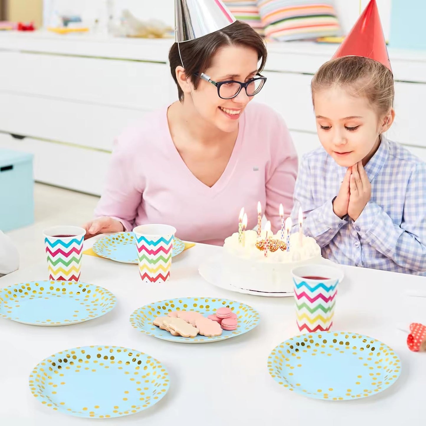 Blue and Gold Paper Plates and Napkins Party Supplies 50 Pack- 25 * 7inch Paper Plates & 25 * 6.5inch Napkins,for Baby Shower,Birthdays Receptions and All Occasions