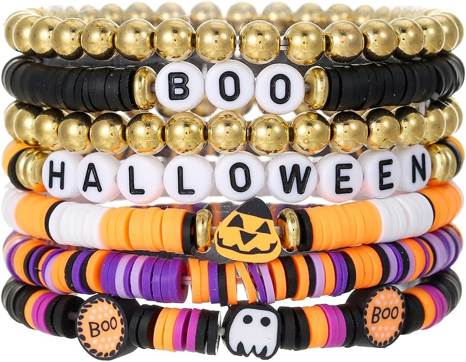 Friendship Bracelets for Women - Heishi Surfer Colorful Smile Evil Eye Clay Beaded Stretch Bracelets Elastic Layering - Stackable Boho Disc Y2K Aesthetic Summer Jewelry Set.