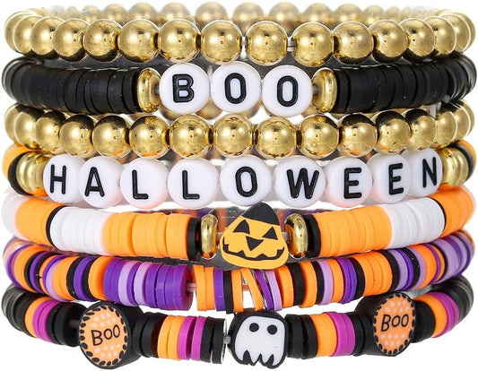 Friendship Bracelets for Women - Heishi Surfer Colorful Smile Evil Eye Clay Beaded Stretch Bracelets Elastic Layering - Stackable Boho Disc Y2K Aesthetic Summer Jewelry Set.