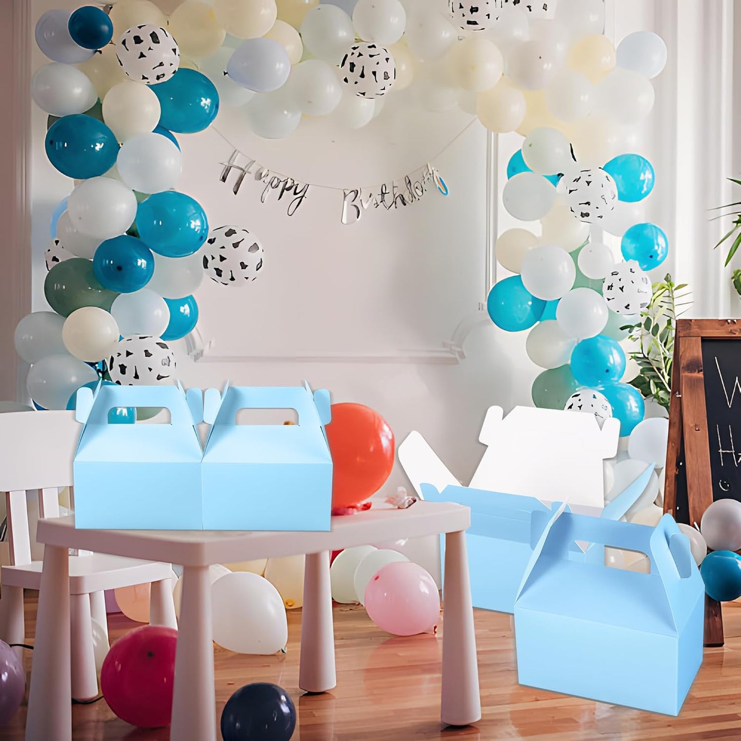 XAGLVV 24 Pack Blue Gable Boxes with Handles 6.2x3.5x3.5 Inch Paper Party Favor Gift Box for Baby Boy Showers wonderland party beach theme favors