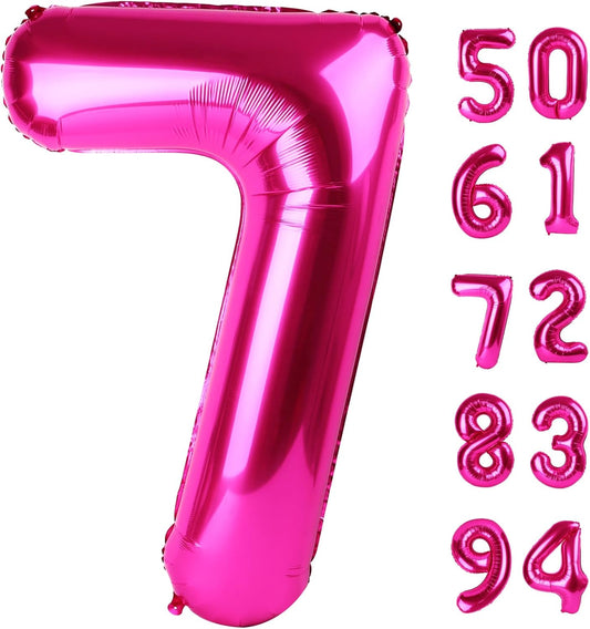 Hot Pink 7 Balloon, Number Balloons 40 Inch, 7th Birthday Decorations for Girls Kids, Party Decoration for Women, Number 7 Balloon