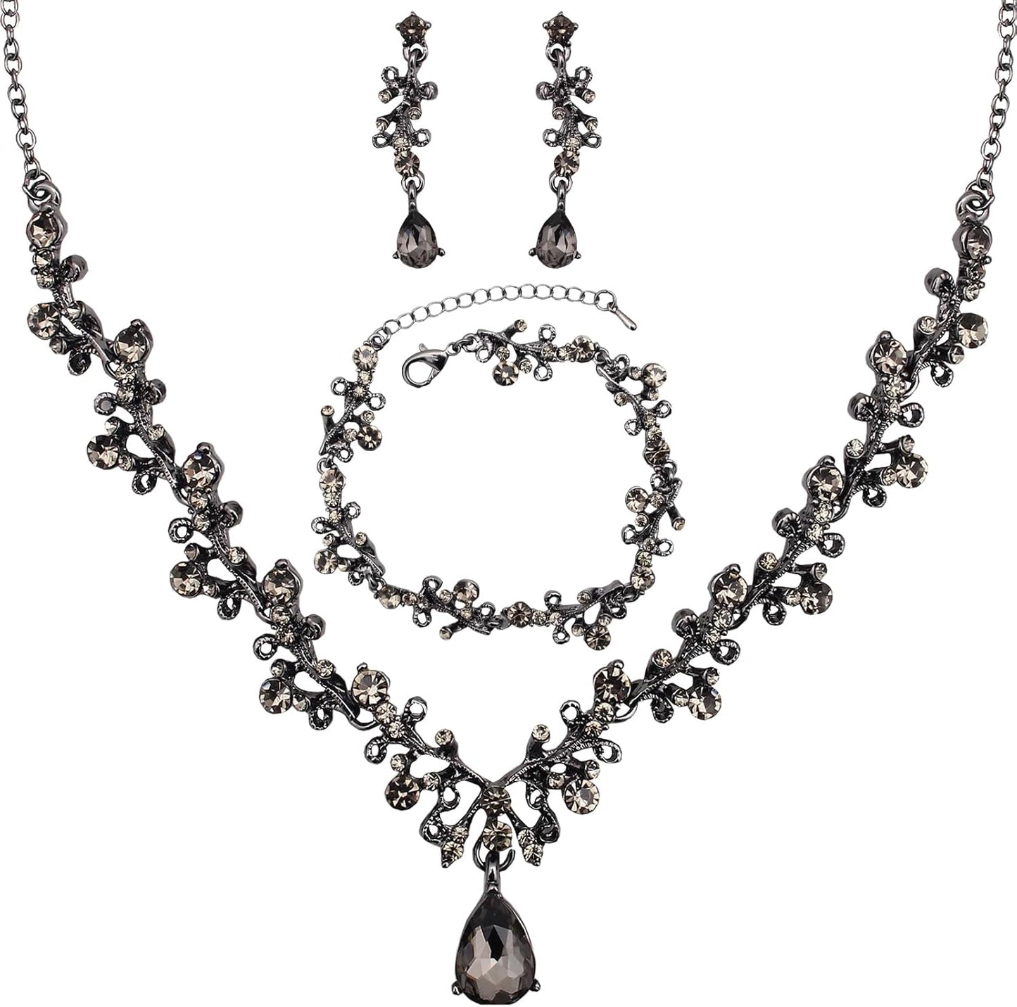 3Pcs Austrian Crystal Jewelry Set for Women, Necklace Dangle Earrings Link Bracelet Jewelry Set with Gold/Platinum/Gun Plated, Wedding Party Jewelry for Bridal Bridesmaid