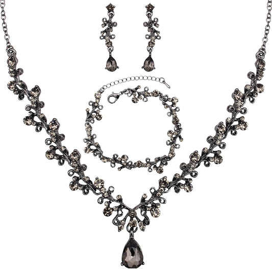 3Pcs Austrian Crystal Jewelry Set for Women, Necklace Dangle Earrings Link Bracelet Jewelry Set with Gold/Platinum/Gun Plated, Wedding Party Jewelry for Bridal Bridesmaid