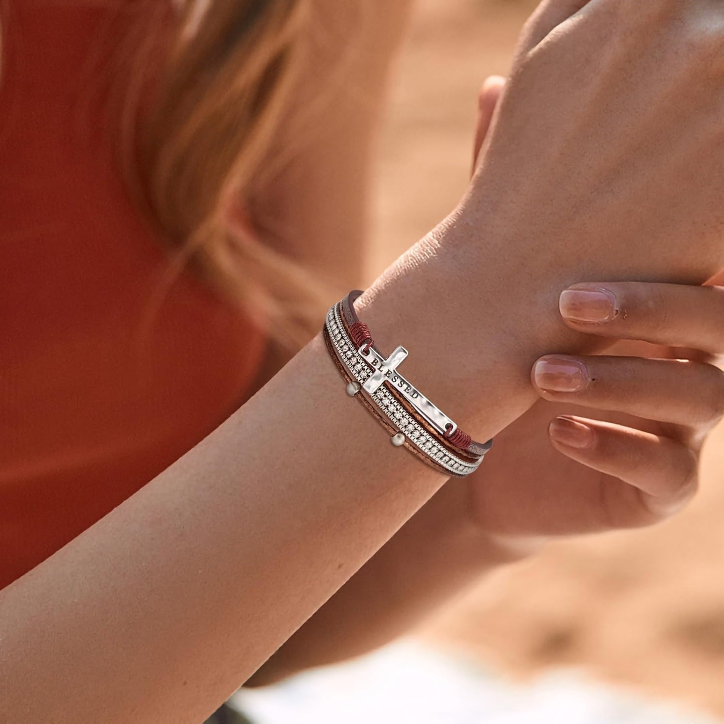 Fesciory Leopard Bracelet for Women, Boho Leather Wrap Multi-Layer Pearl Crystal Bracelet Bangle Jewelry