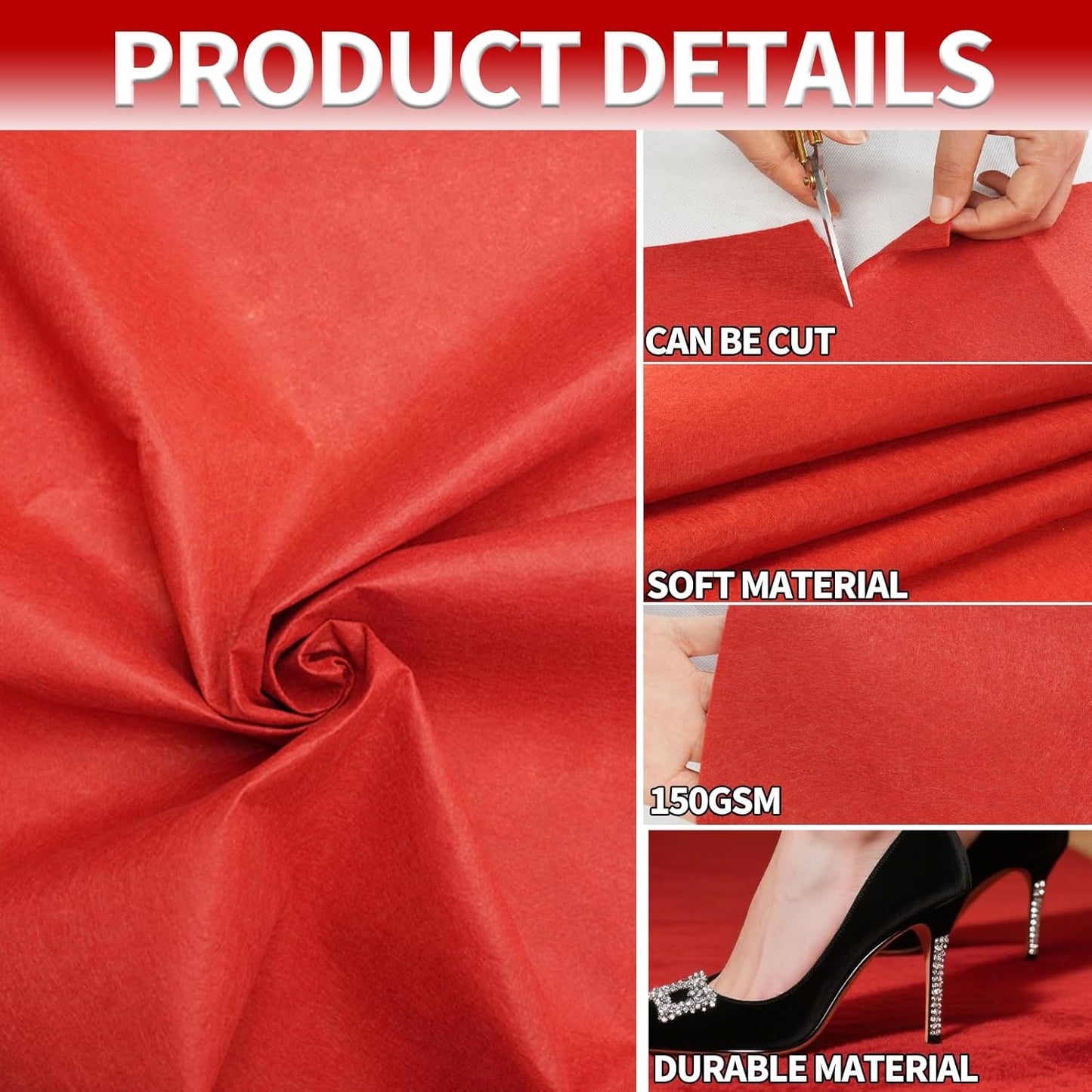 TEEMO 1 Pcs Red Carpet Runner for Party Red Aisle Runway Rug with 3 Rolls Tape Hallway Rug Carpet Runner Alfombra Roja for Wedding Birthday Awards Night Theme Supplies (39.4 x 393.7 inch)