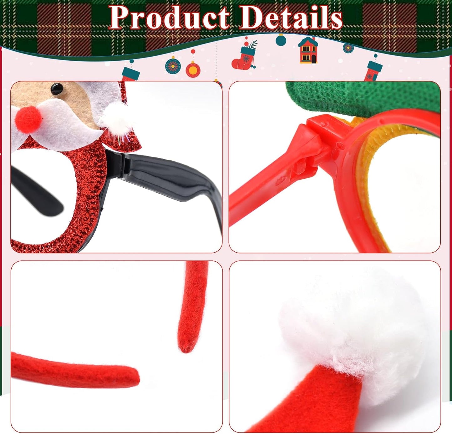 15 Pcs Christmas Headwear Headbands and Glasses Set – Santa Hats, Reindeer Antlers, and Festive Party Accessories for Xmas Dress-Up, Photo Booth Props, and Holiday Celebrations