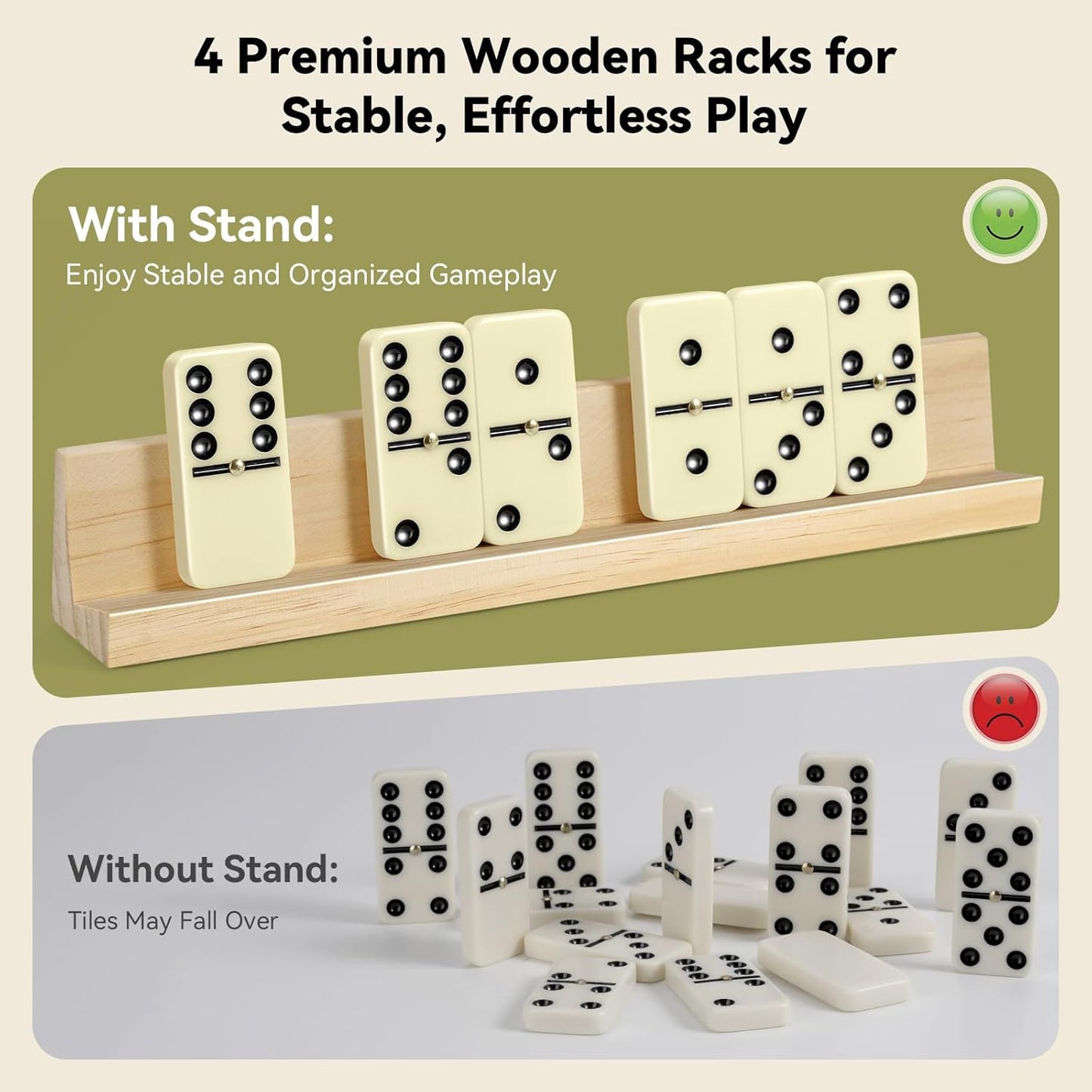 BATURU Jumbo & Extra-Thick Double 6 Dominos Set for Adults, 28 Large Tiles with 4 Wooden Racks, Portable Travel Case, Premium Dominoes Set for Adults, Kids, Classic Family Game Night & Party Games