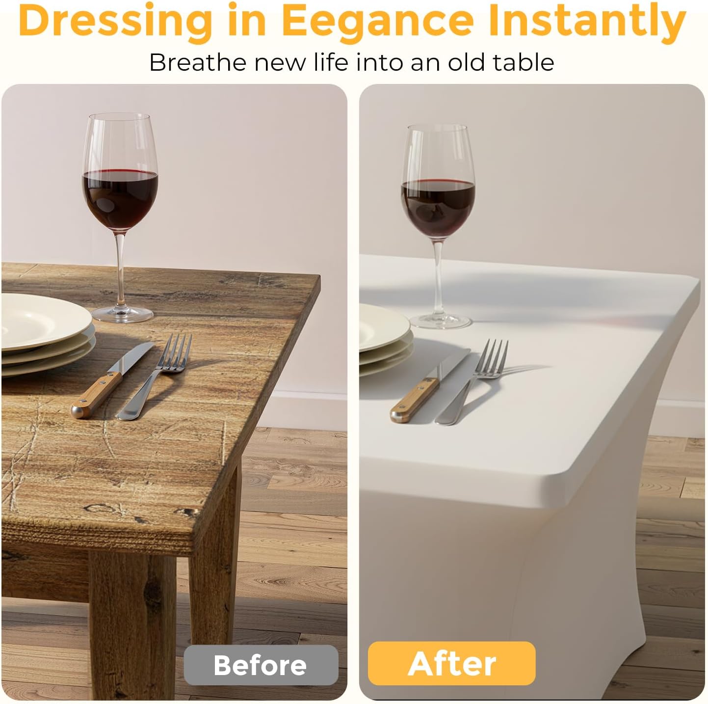 2 Pack 8FT Rectangular Spandex Tablecloth,Wrinkle Resistant Fitted Cover for 96x30 inch Banquet Table Cloth, Washable Stretch Fabric for Party, Events, Wedding, Vendor - White