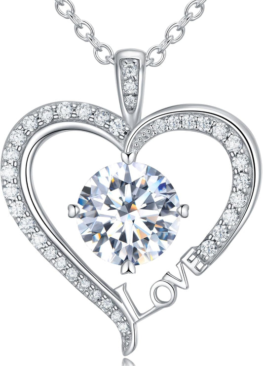 Moissanite Heart Necklaces for Women, Gifts for Wife, 1-3 Carat Moissanite 925 Sterling Silver Love Jewelry, Birthday Wedding Anniversary Christmas Engagements Gifts for Wife Women Her Girlfriend Mom