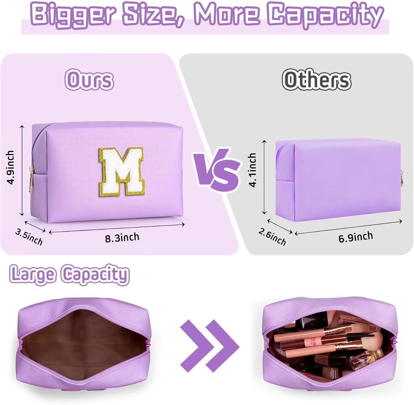 TOPEAST Monogrammed Gifts for Women, Preppy Makeup Bag Small Cosmetic Bag Travel Toiletry Bag, Personalized Birthday Gift for Girl, Wedding Bridal Shower Gifts for Bridesmaids (Purple M)