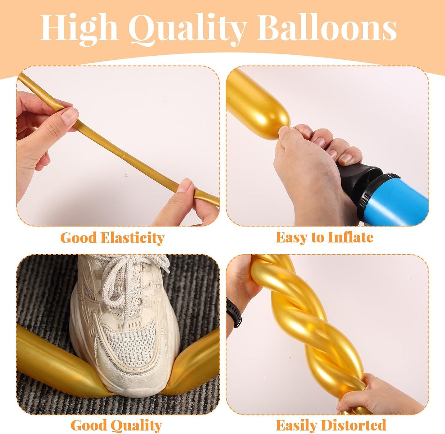 Sratte 200 Pcs Graduation 260 Long Balloons Mixed Colors Thickening Latex Long Twisting Animals Balloons for Arch Garland Birthday Wedding Party Decoration(White Gold)