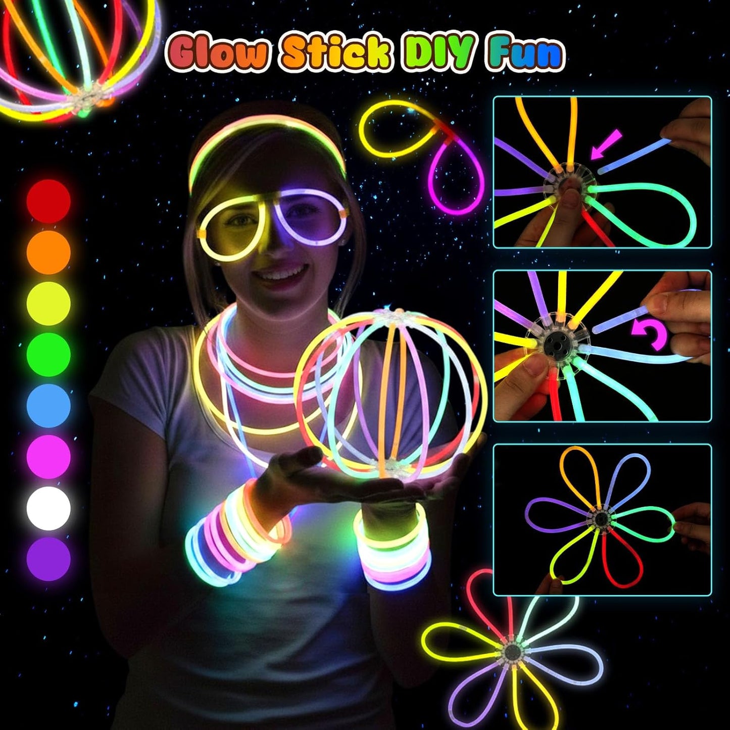 LovesTown Glow in the Dark Party Supplies for Kids Adults, 260PCS Light up Party Favors with LED Glasses Glow Sticks Finger Lights for Christmas New Year Raves Birthday Wedding