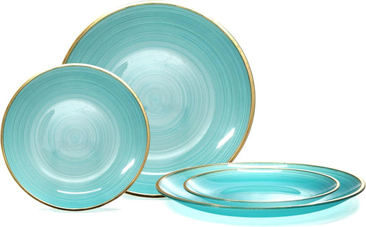 " OCCASIONS " 240 Plates Pack,(120 Guests) Premium Wedding Party Disposable Plastic Plates Set -120 x 10'' Dinner + 120 x 7'' Salad/Dessert (Belize, Aqua & Gold)