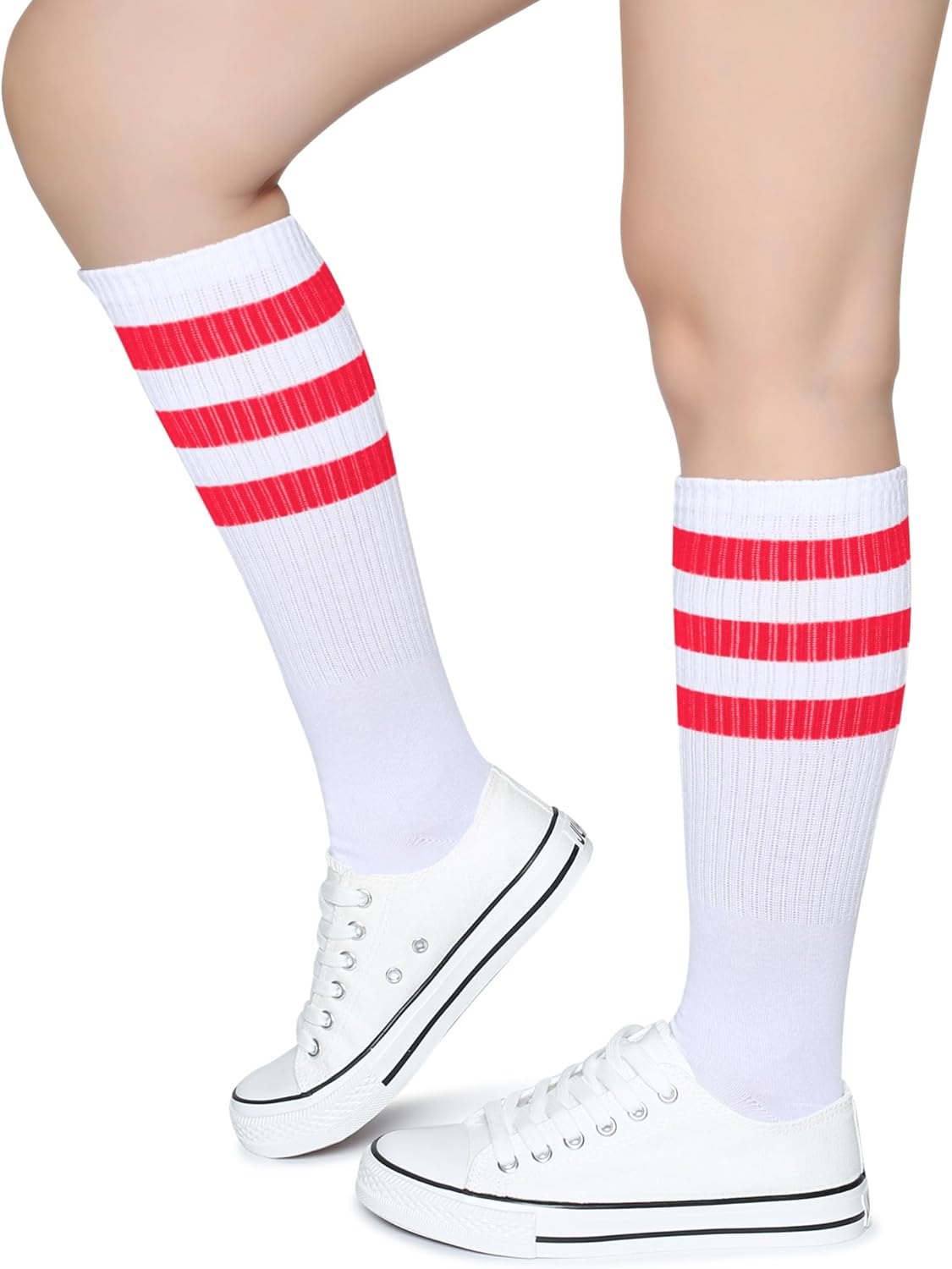 Henwarry Classic Triple Stripes Over the Calf Cotton Retro Tube Socks for Men and Women