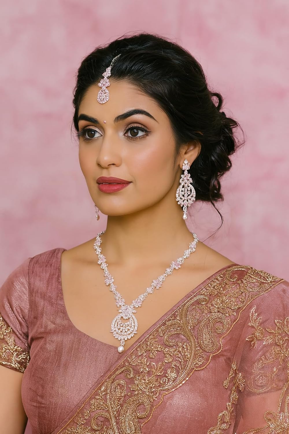 Touchstone Indian jewelry sets for women maang tikka wedding guest gold necklace bollywood jewellery set pageant elegant prom bride accessories western crystal chunky rhinestone necklaces