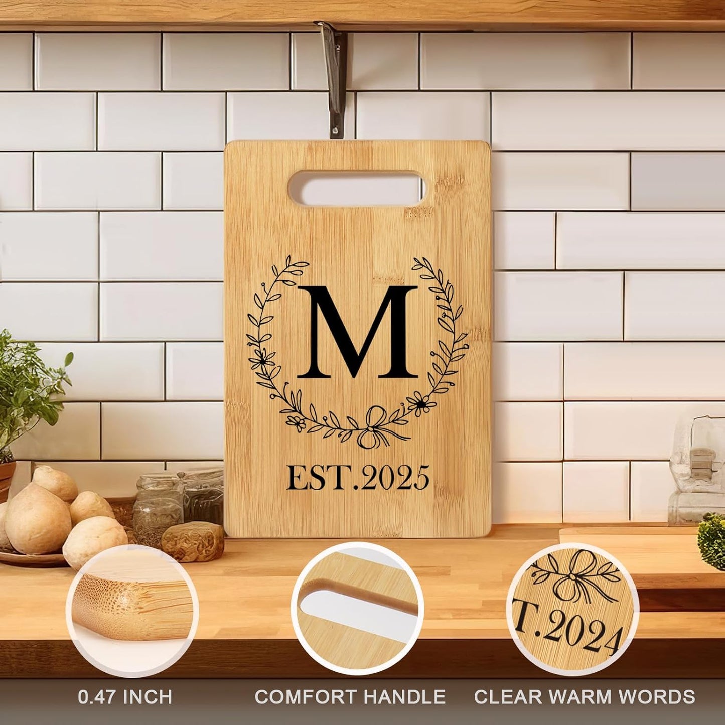 Personalized Cutting Board, Monogrammed Wedding Gift for Couple Newlywed 2025, Initial Birthday Gifts for Women, Gift for Bridal Shower Wedding Shower Engagement Anniversary Housewarming(Letter-M)