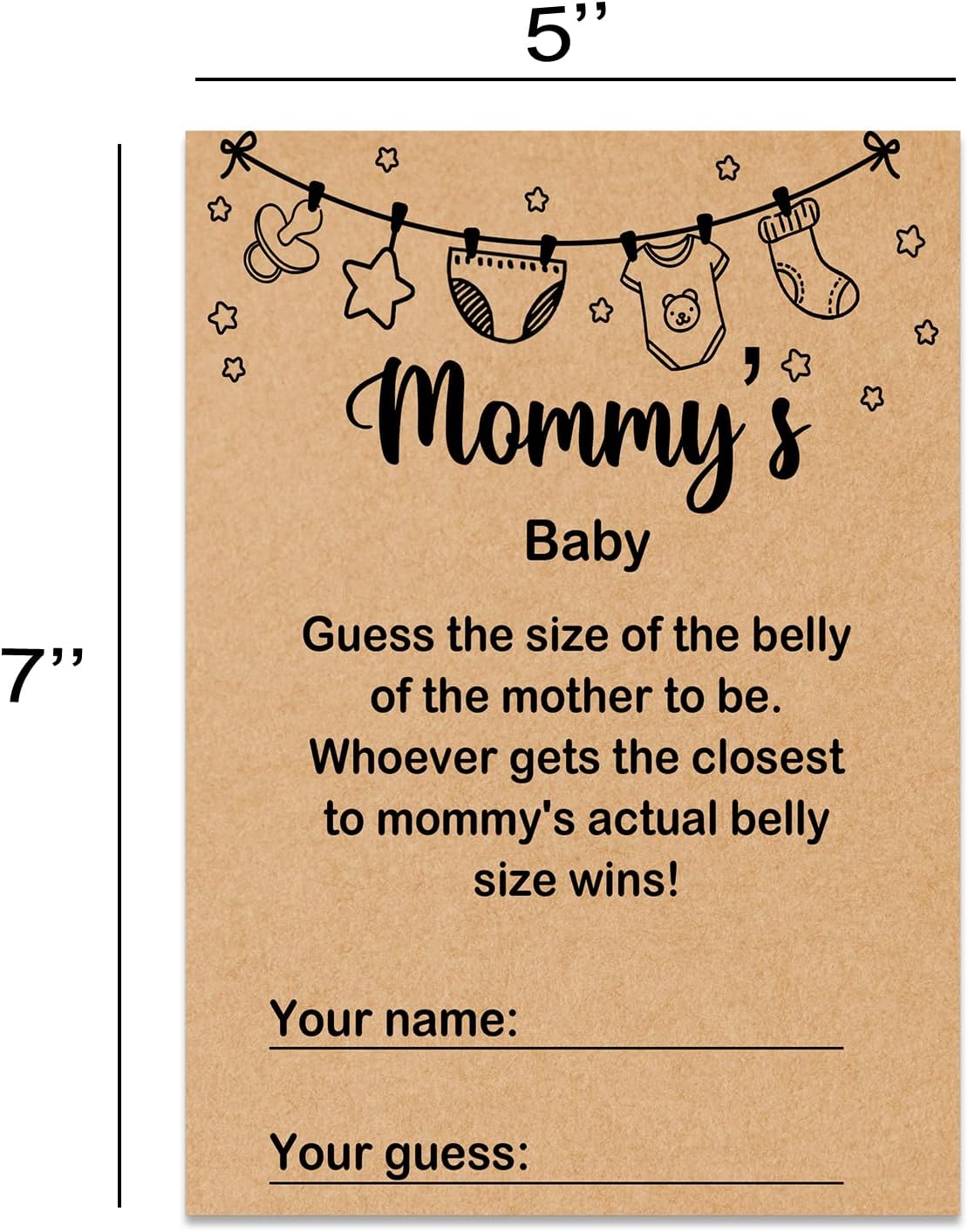 Mommy's Baby Shower Game, Guess Mommy's Actual Belly Size Game Cards, Baby Shower Party Games Supplies & Activities, 30 Game Cards Included, Kraft