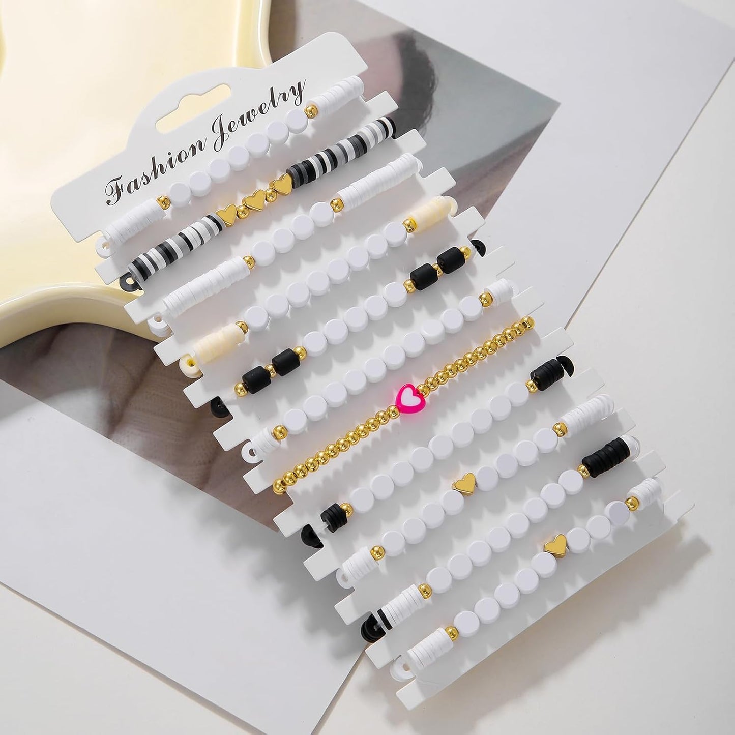 Heishi Surfer Clay Bead Bracelets Set for Women - Preppy Smile Evil Eye Beaded Stretch Bracelets Elastic Layering Friendship Bracelets- Stackable Boho Disc Summer Jewelry Set