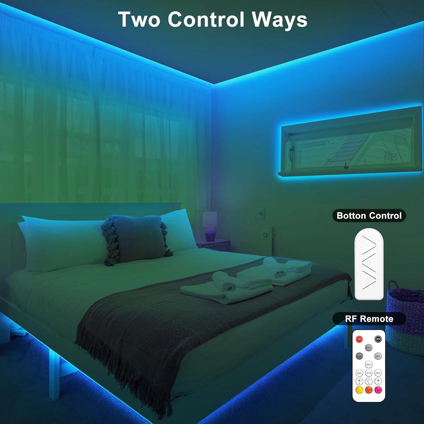 16.4ft Ice Blue COB Led Strip Lights with RF Remote, Dimmable Bright Adhesive Indoor Led COB Light Strip for Cabinet, Painting, Room, Bed