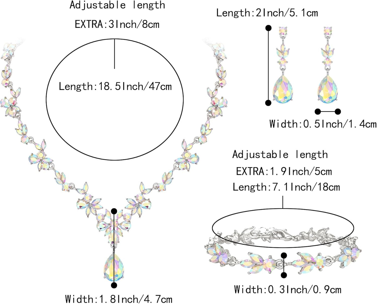 BriLove Wedding Jewelry Set for Women Bride, Y-Necklace Tennis Bracelet Dangle Earrings Crystal Teardrop Marquise Cluster for Bridal Bridesmaid