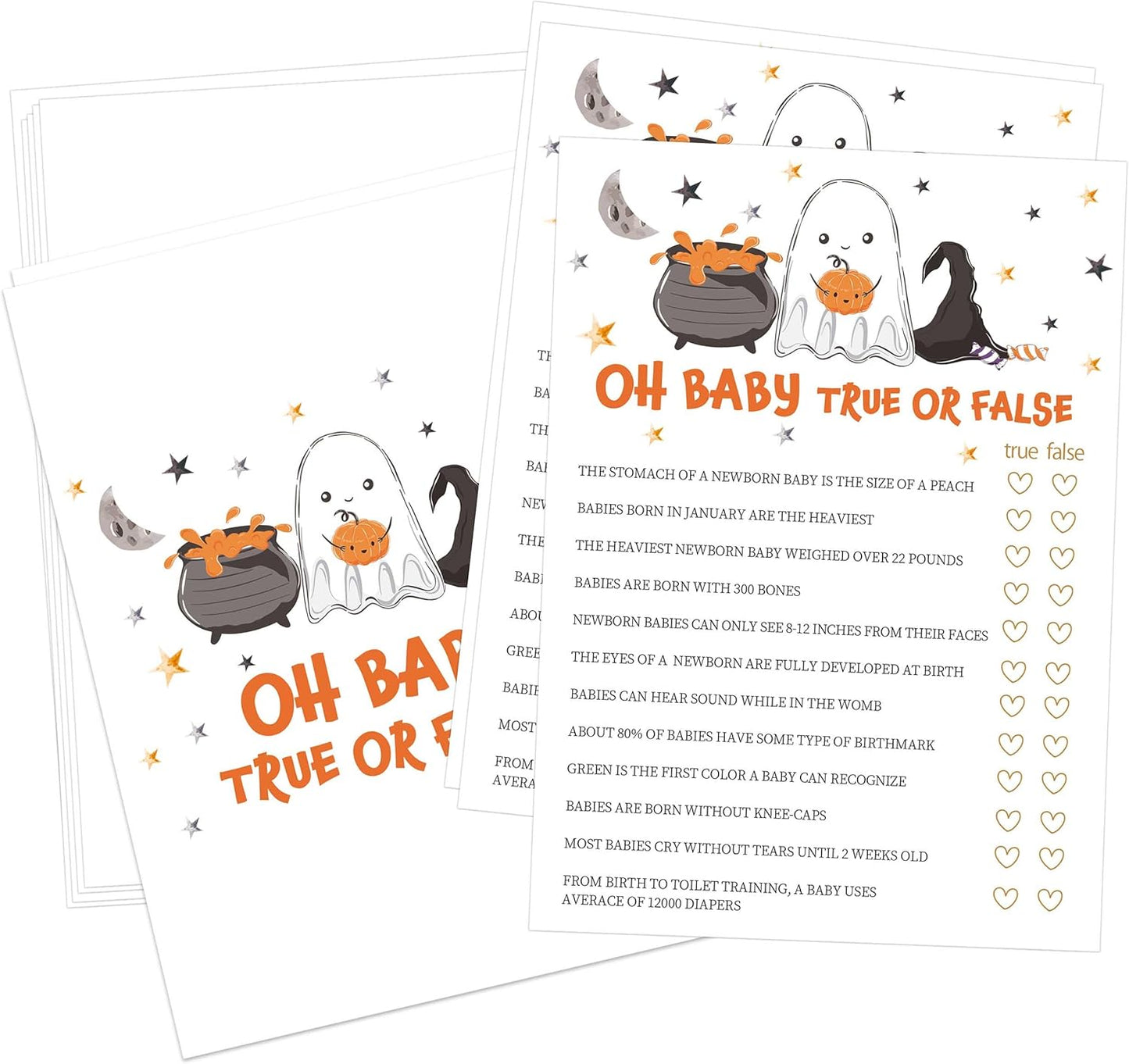 True Or False Halloween Baby Shower Game, 30 Halloween Gender Reveal Games for Guests (Included Answer Card) 5x7 inch, Perfect for Neutral Gender Reveal Decorations Party Favors Supplies
