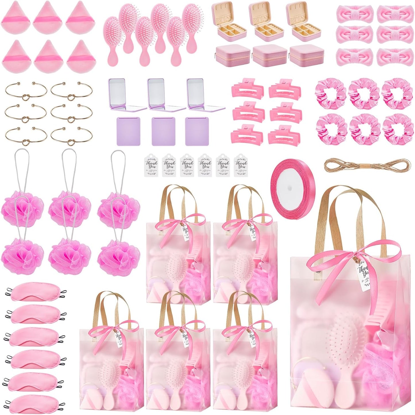 74Pcs Baby Shower Prizes for Game Winners Baby Shower Favors Gifts including Headband Hair Brush Jewelry Box with Gift Bag for Baby Shower Game Prizes Wedding Bridal Shower Favors (Pink)