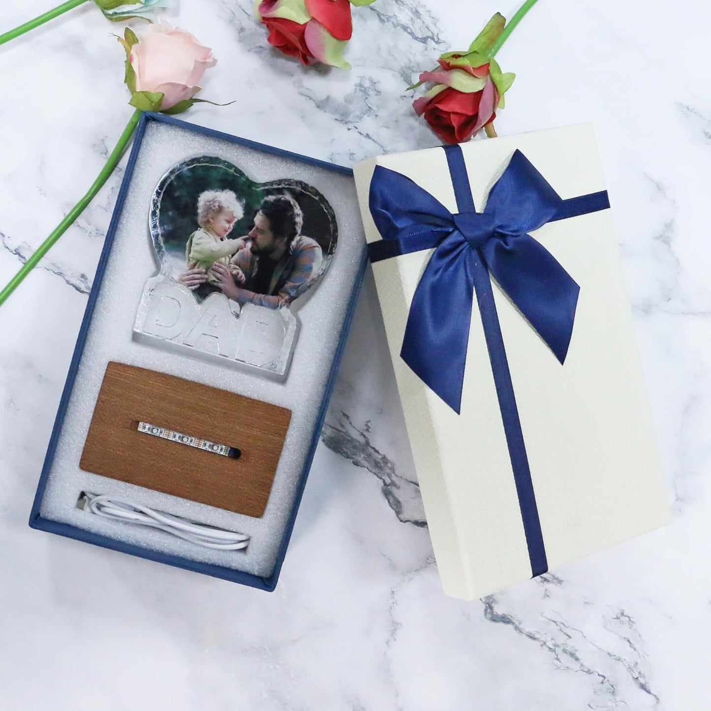 Gifts for Father Personalized Custom Heart-shaped Crystal Photo frame, Gift for Dad, Grandfather, Husband, Father, Men for Christmas, Fathers Day, Birthday, Wedding Anniversary