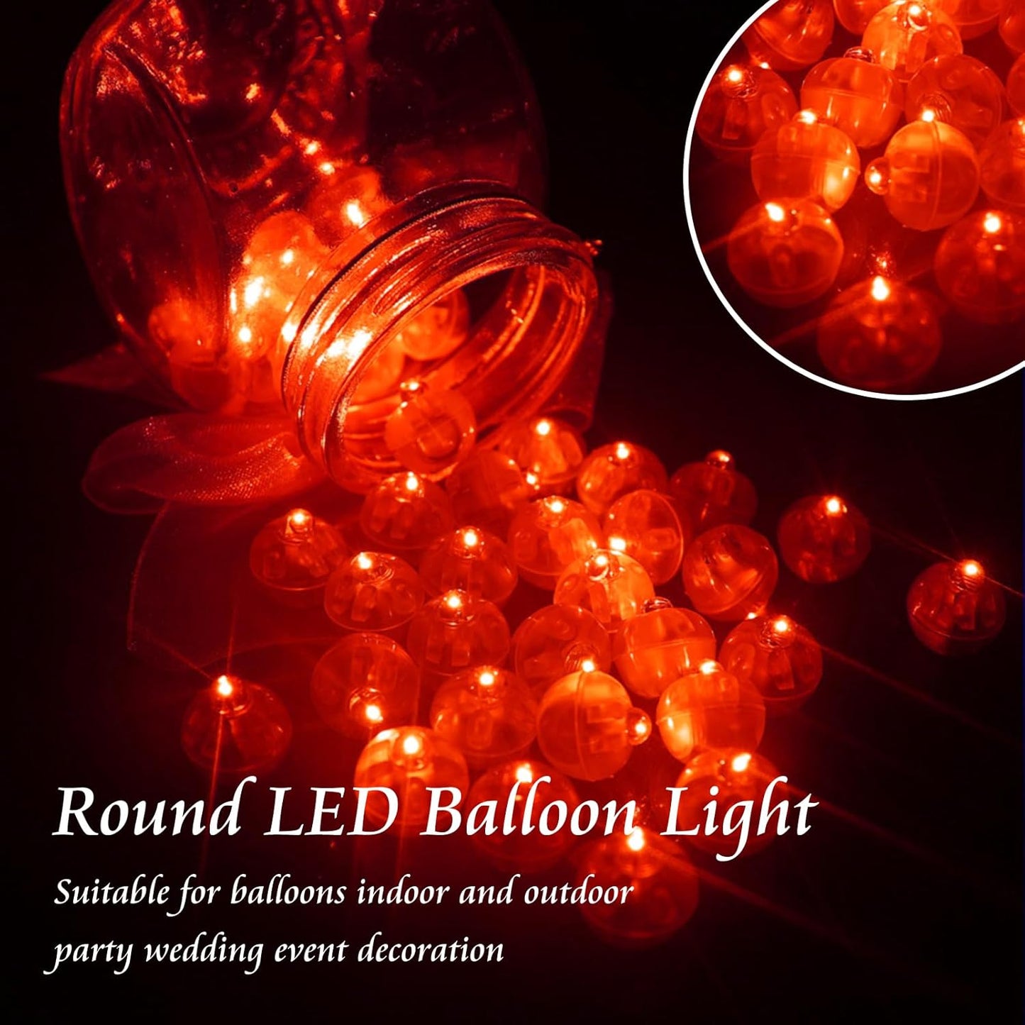 100pcs Balloon Lights Mini Led Lights Round Long Standby Time Multicolor Ball Light Paper Lantern Balloons Lights for Birthday Party Christmas Halloween Decoration (Red, 100 PCS with Hook)